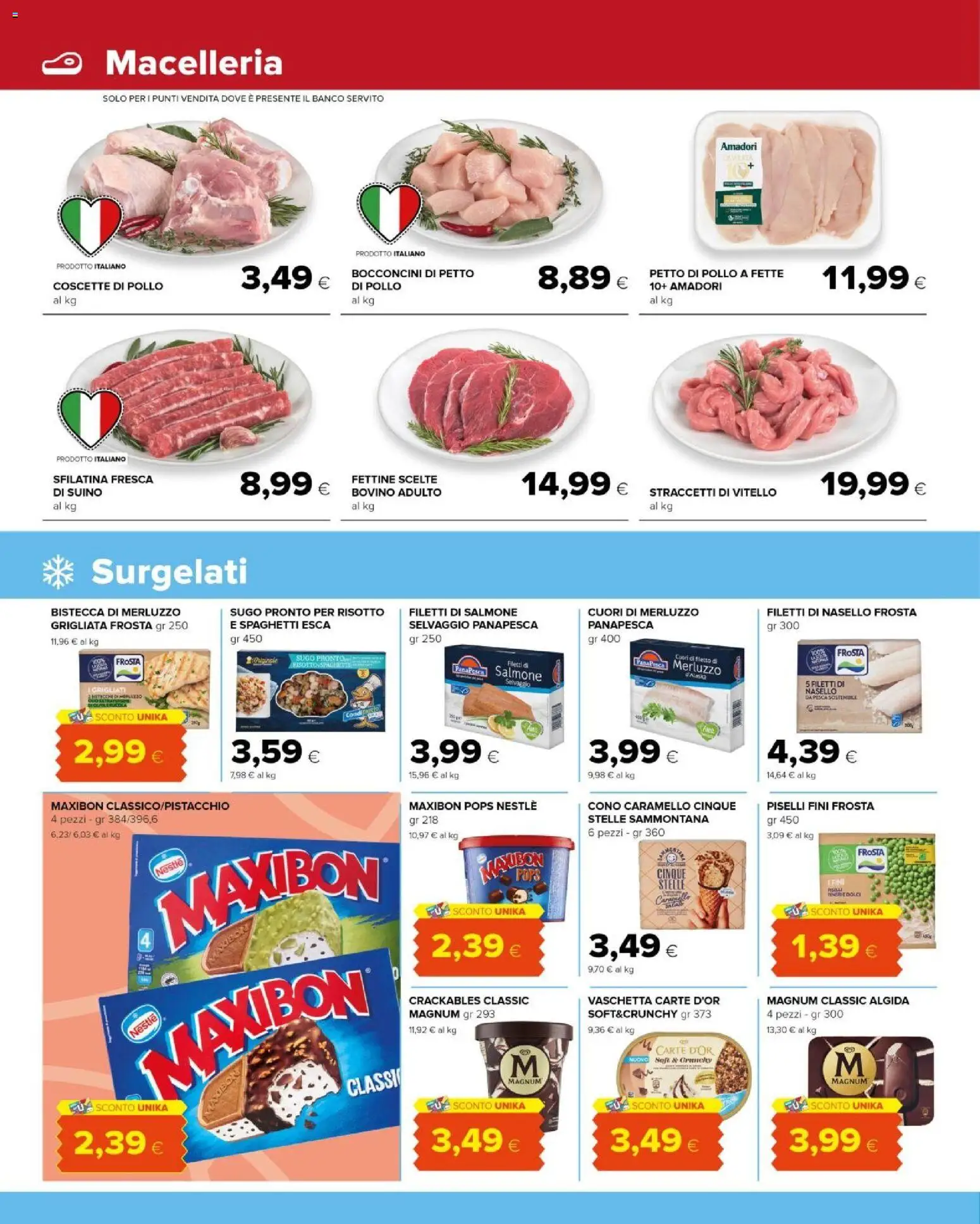 Volantino Tigre del 12/08/2026 | Pagina: 4 | Prodotti: Filetto di salmone, Magnum, Suino, Pesca