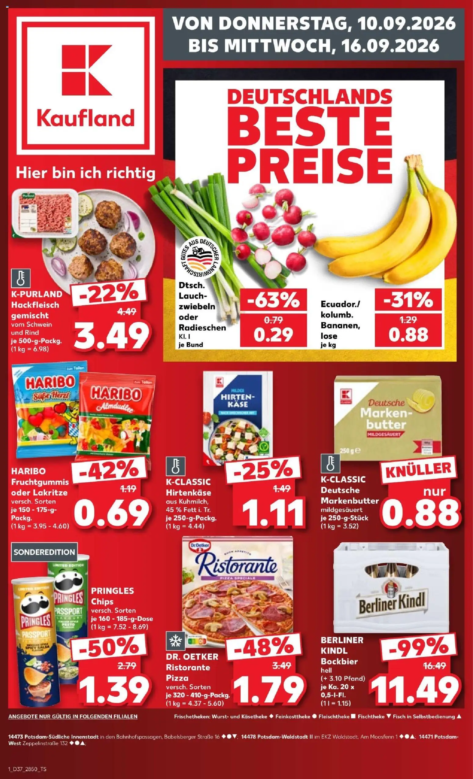 Kaufland Prospekt Potsdam – gültig ab 10.09.2026 | Seite: 1 | Produkte: Ristorante, Butter, Fisch, Pringles