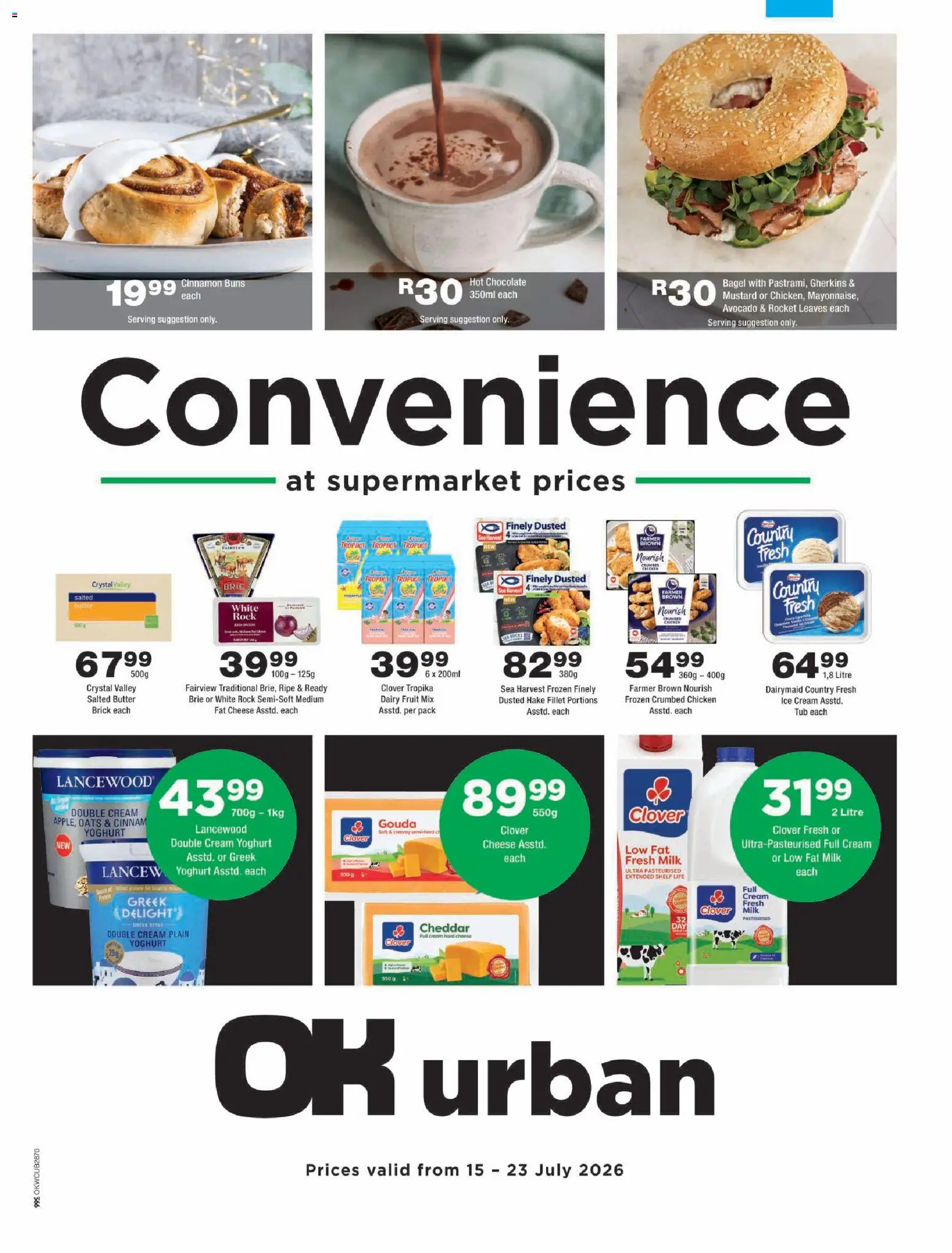 New OK Foods catalogue – valid from 15/07/2026 | Page: 1 | Products: Buns, Butter, Chocolate, Cream