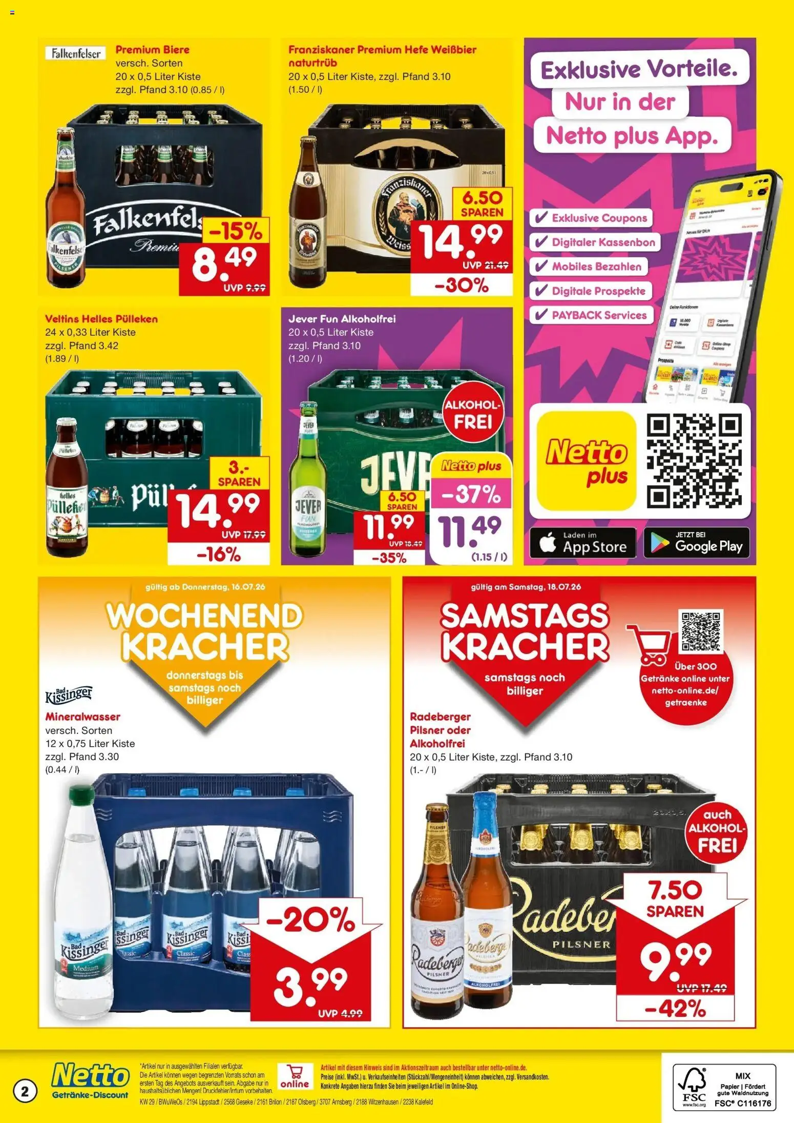 Netto Marken-Discount Prospekt Geseke – gültig ab 13.07.2026 | Seite: 2 | Produkte: Helles pulleken, Weißbier, Mineralwasser, Veltins