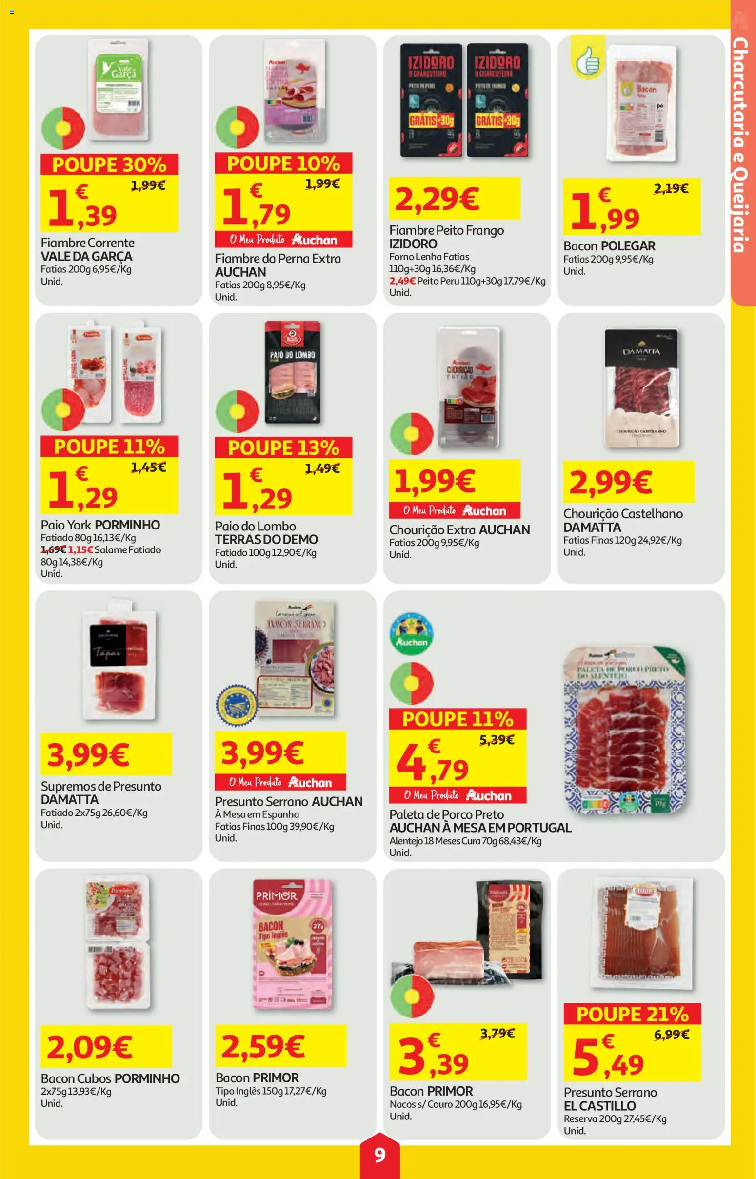Auchan folheto │ válido de 21.05.2026 | Página: 9 | Produtos: Bacon, Peru, Mesa, Salame