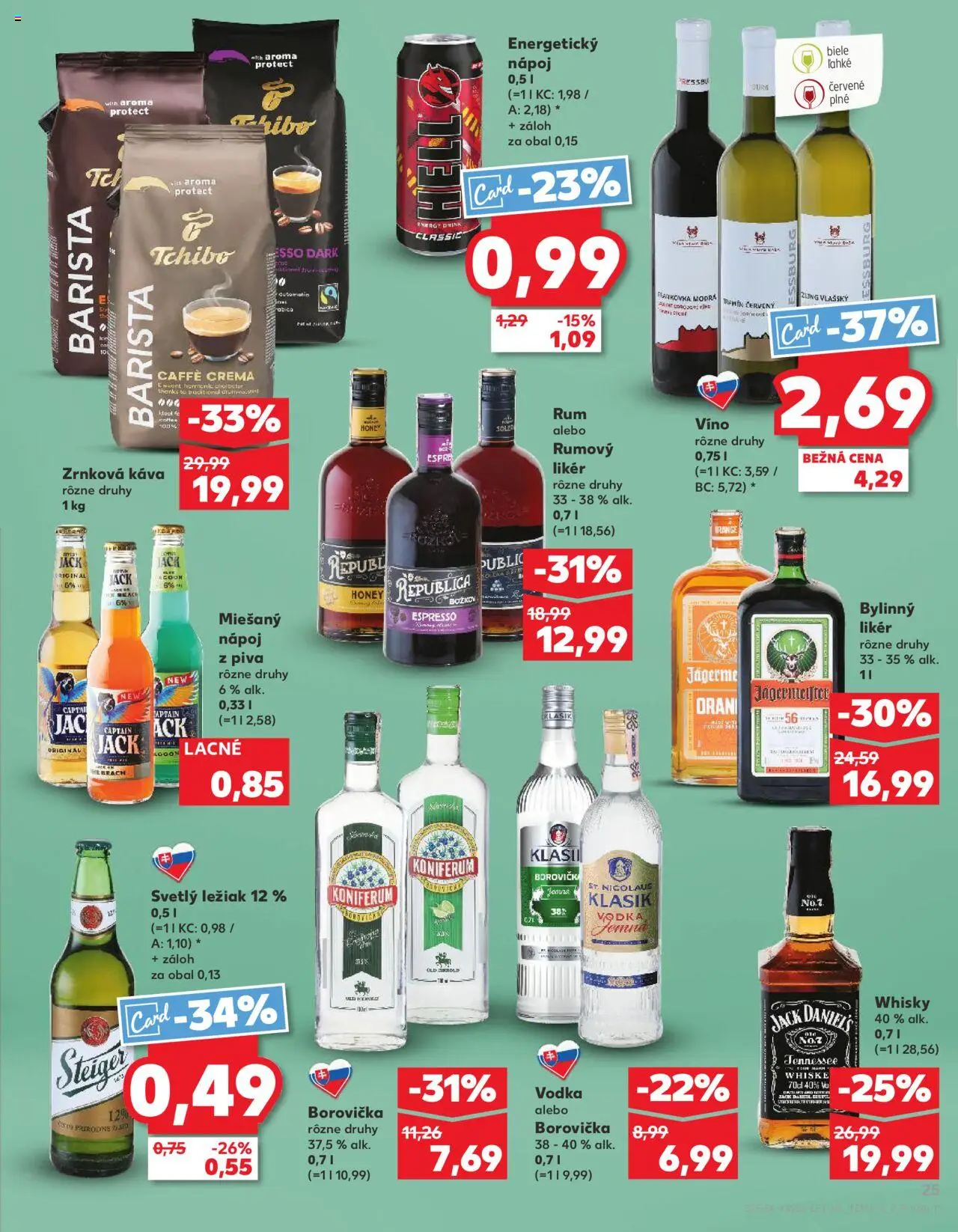 Nové Kaufland akcie – leták je platný od 04.09.2025 | Strana: 25 | Produkty: Jägermeister, Borovička, Brandy, Energetický nápoj