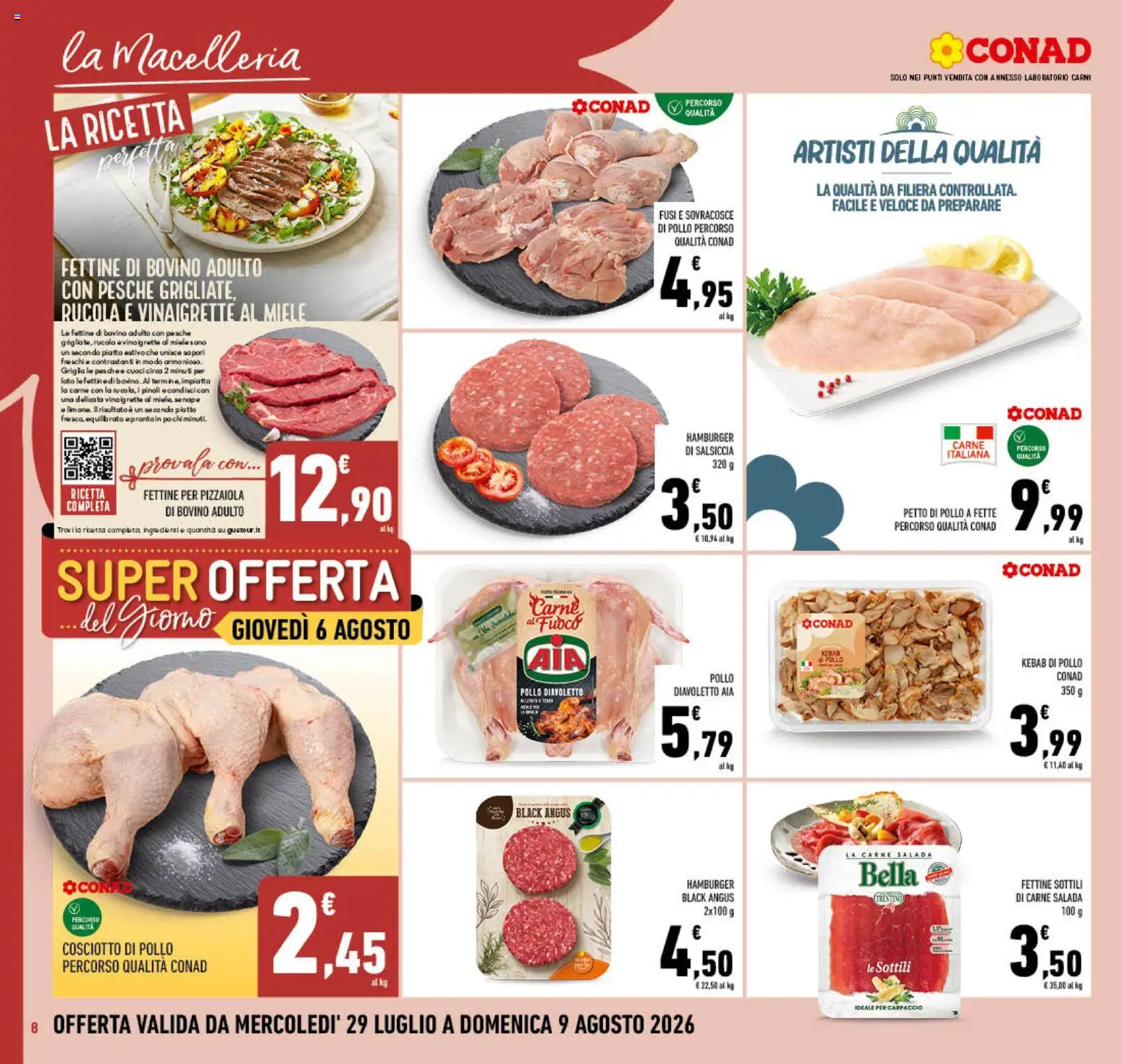 Volantino Conad del 29/07/2026 | Pagina: 8 | Prodotti: Petto di Pollo, Salsiccia, Piatto, Griglia