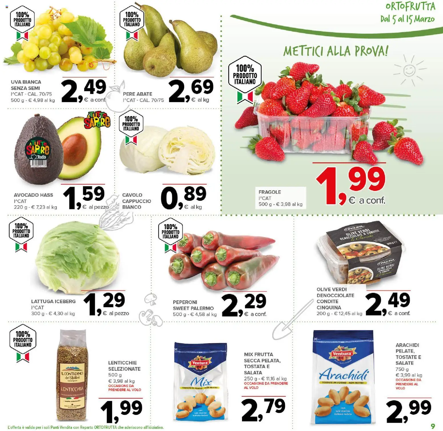 Volantino Todis del 05.03.2026 | Pagina: 9 | Prodotti: Sale, Cappuccio, Forno, Lattuga