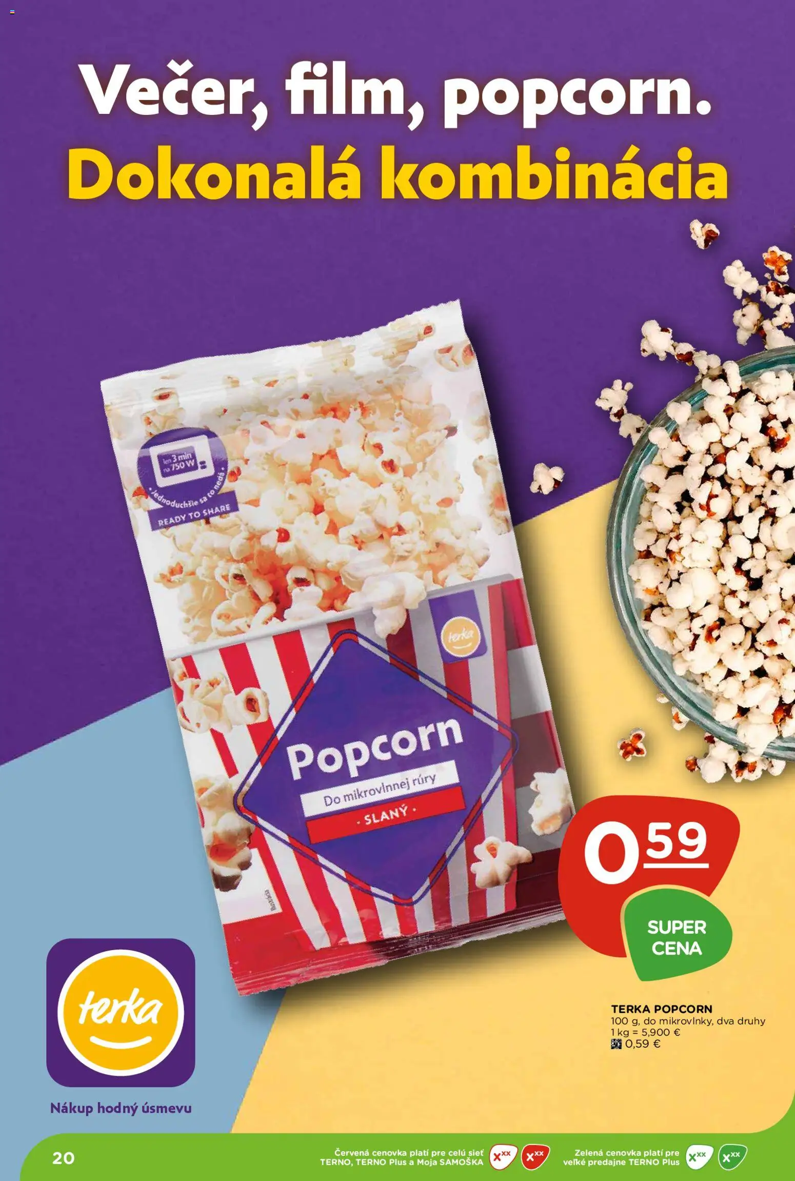 Nové Terno akcie – leták je platný od 20.08.2026 | Strana: 20 | Produkty: Popcorn