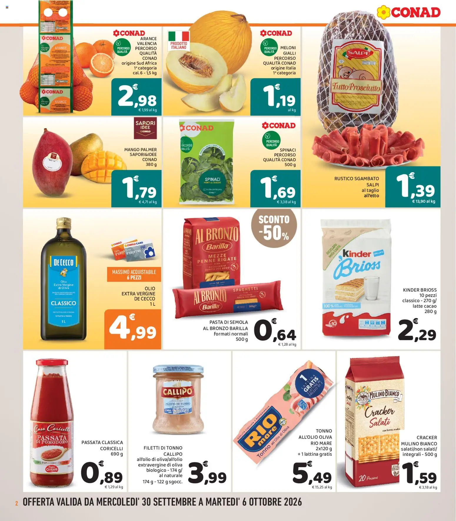 Volantino Conad del 30/09/2026 | Pagina: 2 | Prodotti: Taglio, Olio, Pasta, Lievito