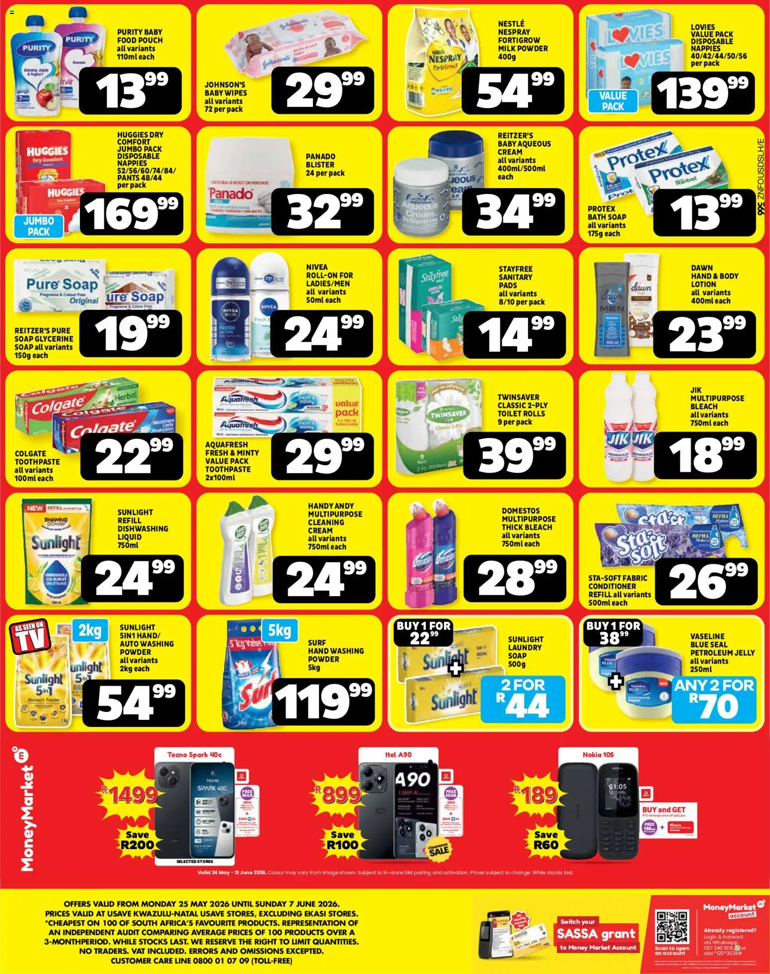 New Usave catalogue – valid from 25.05.2026 | Page: 4 | Products: Pads, Bleach, Switch, Nappies