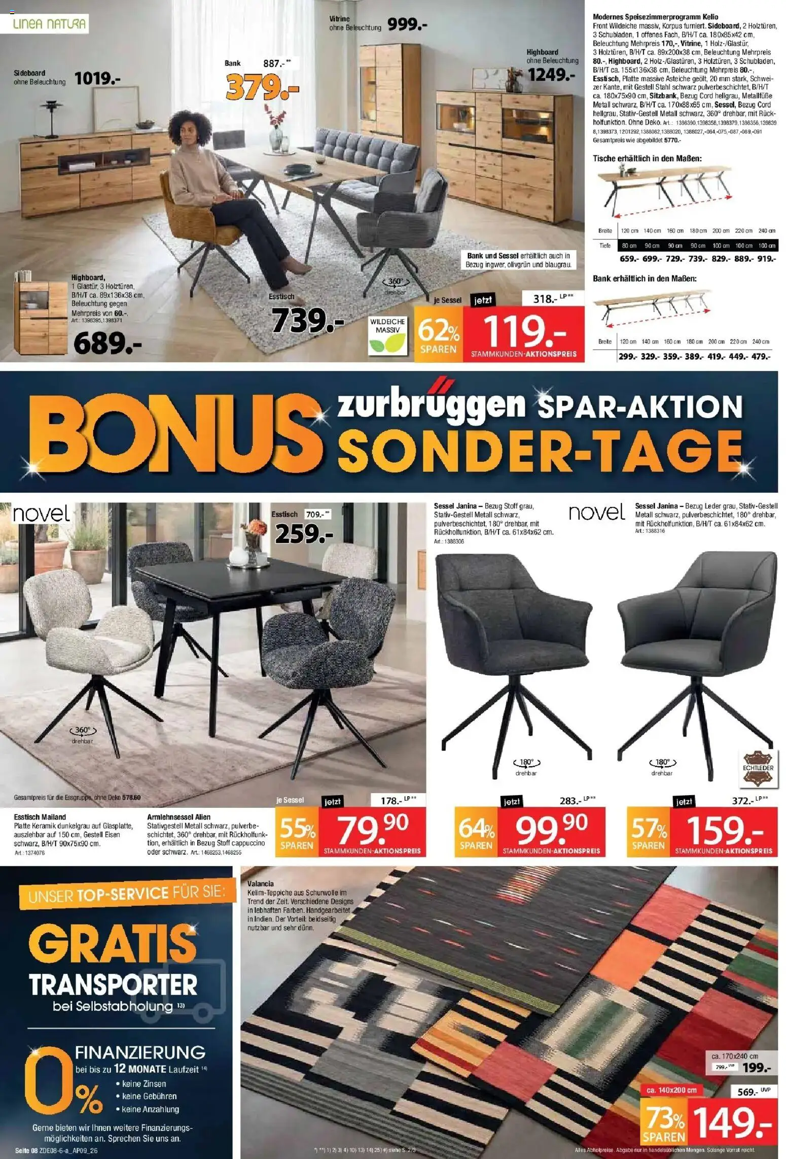 Zurbrüggen Bonus Sonder-Tage – gültig ab 22.08.2026 | Seite: 8 | Produkte: Sideboard, Esstisch, Vitrine, Sessel