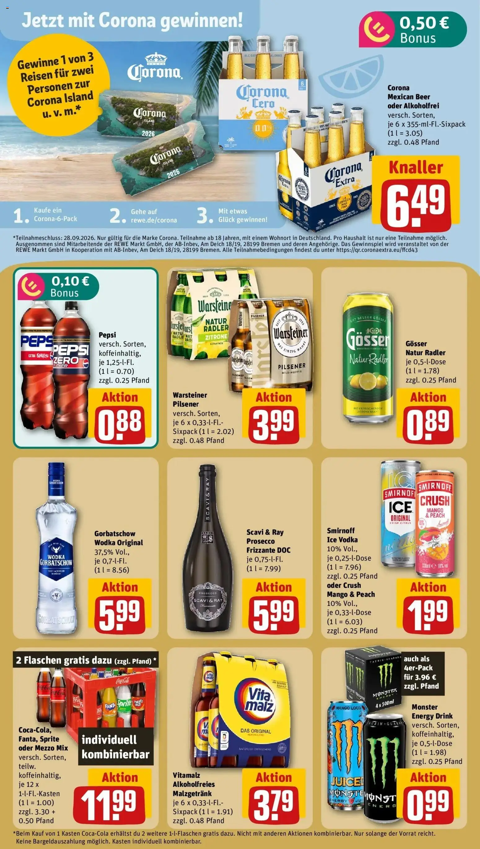 Rewe Prospekt München – gültig ab 27.07.2026 | Seite: 9 | Produkte: Mezzo mix, Zucker, Warsteiner, Wodka gorbatschow