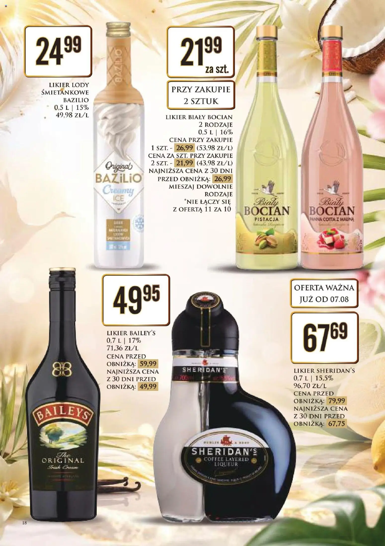 Dino gazetka alkoholowa od 07.08.2026 | Strona: 18 | Produkty: Baileys, Malina, Lody, Biały Bocian