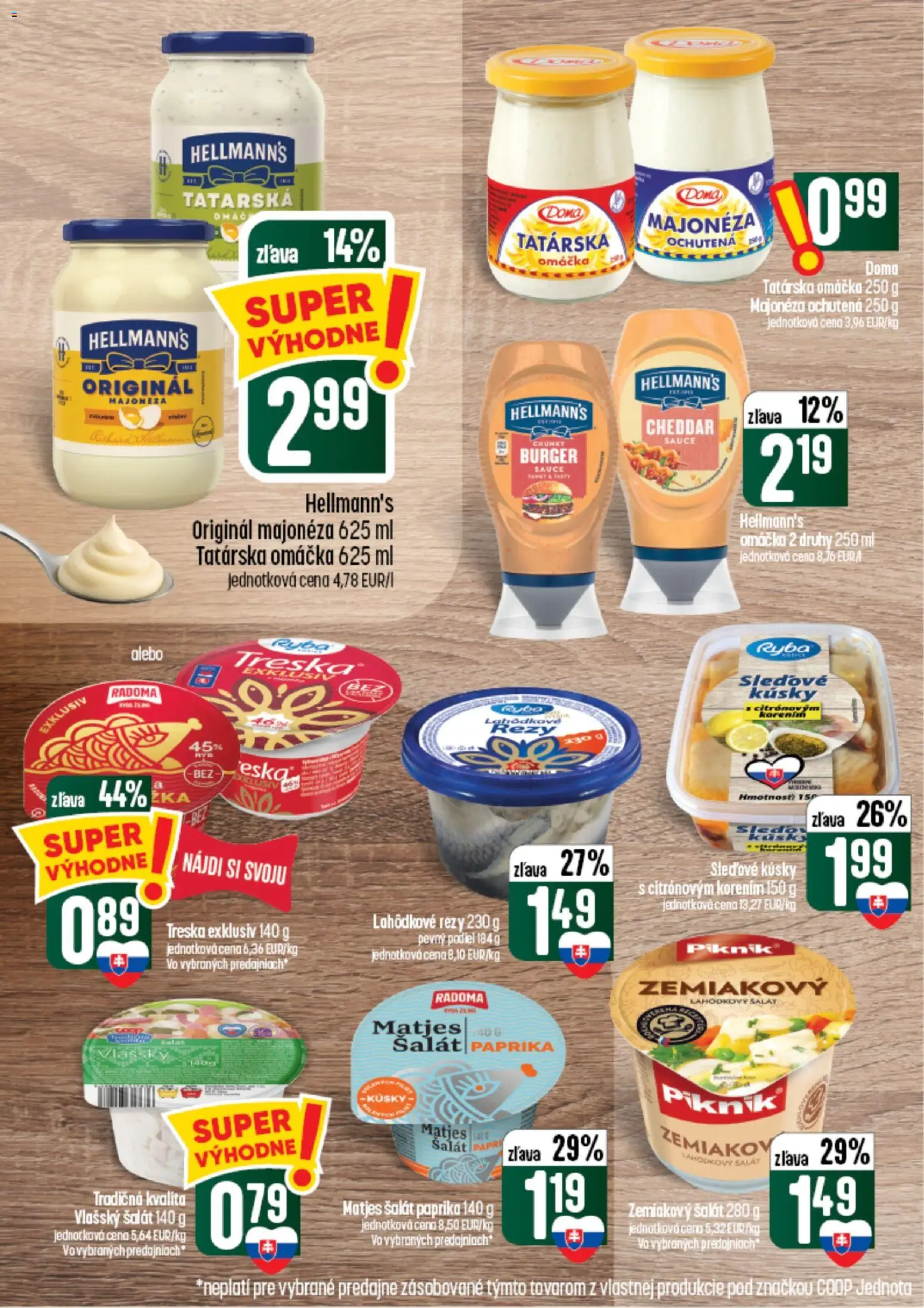Nové COOP Jednota akcie – leták je platný od 24.09.2026 | Strana: 16 | Produkty: Šalát, Tatárska omáčka, Zemiakový šalát, Treska