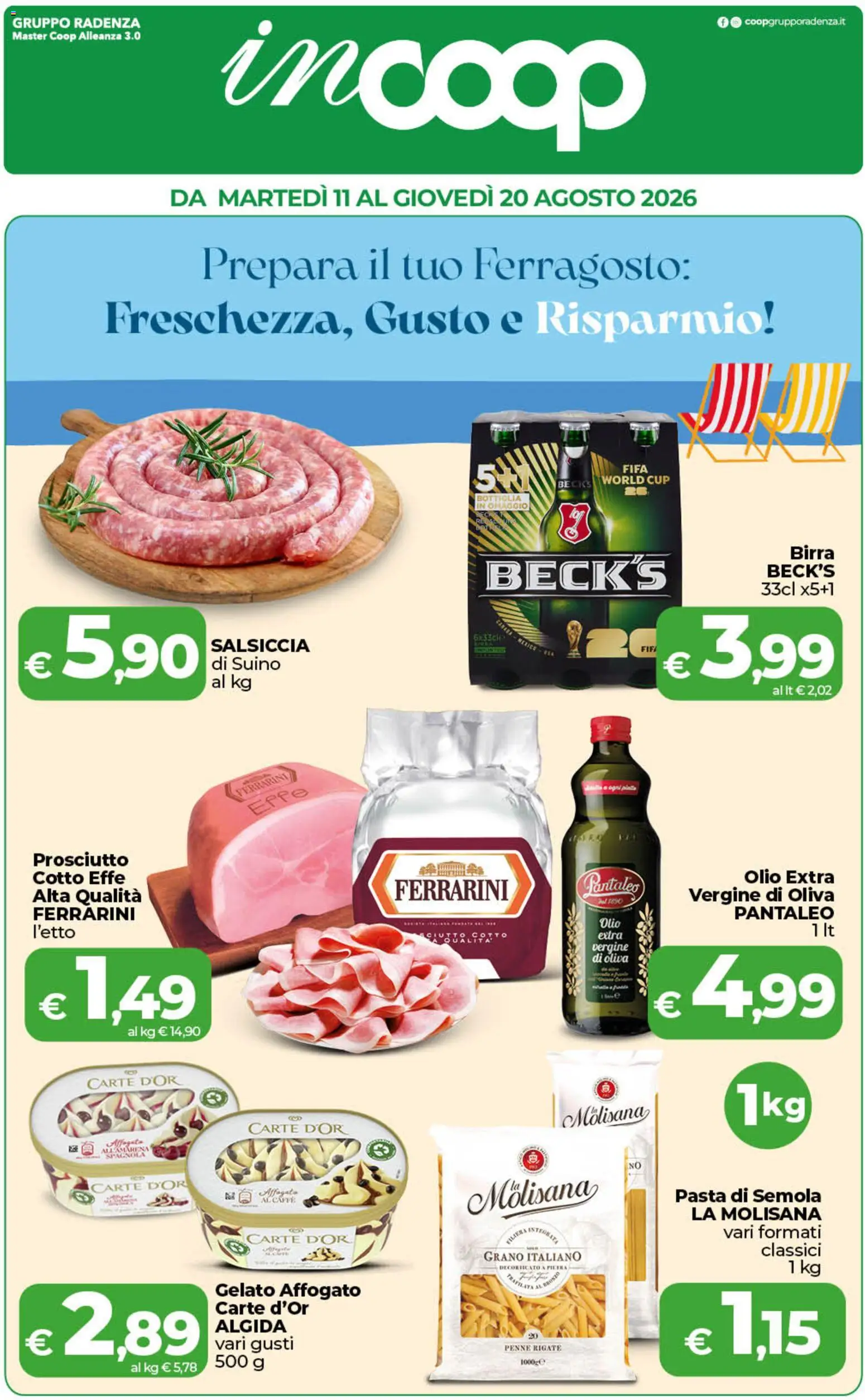 Volantino COOP del 11/08/2026 | Pagina: 1 | Prodotti: Olio, Prosciutto, Olio extra vergine, Semola