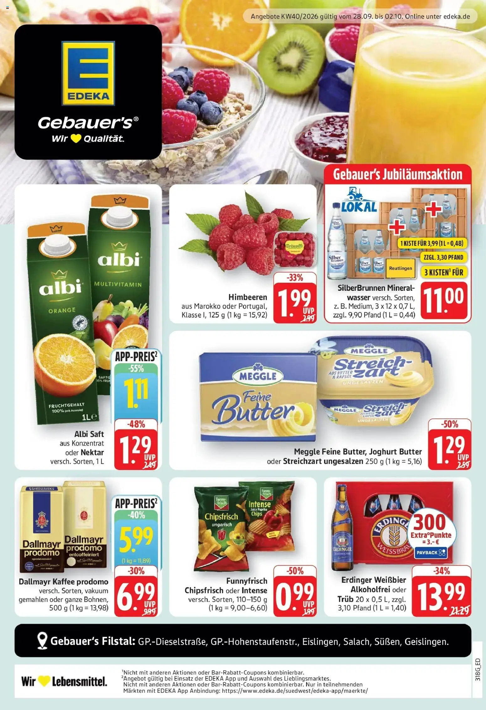Edeka Prospekt Geislingen – gültig ab 28.09.2026 | Seite: 1 | Produkte: Himbeeren, Rapsöl, Dallmayr, Paprika