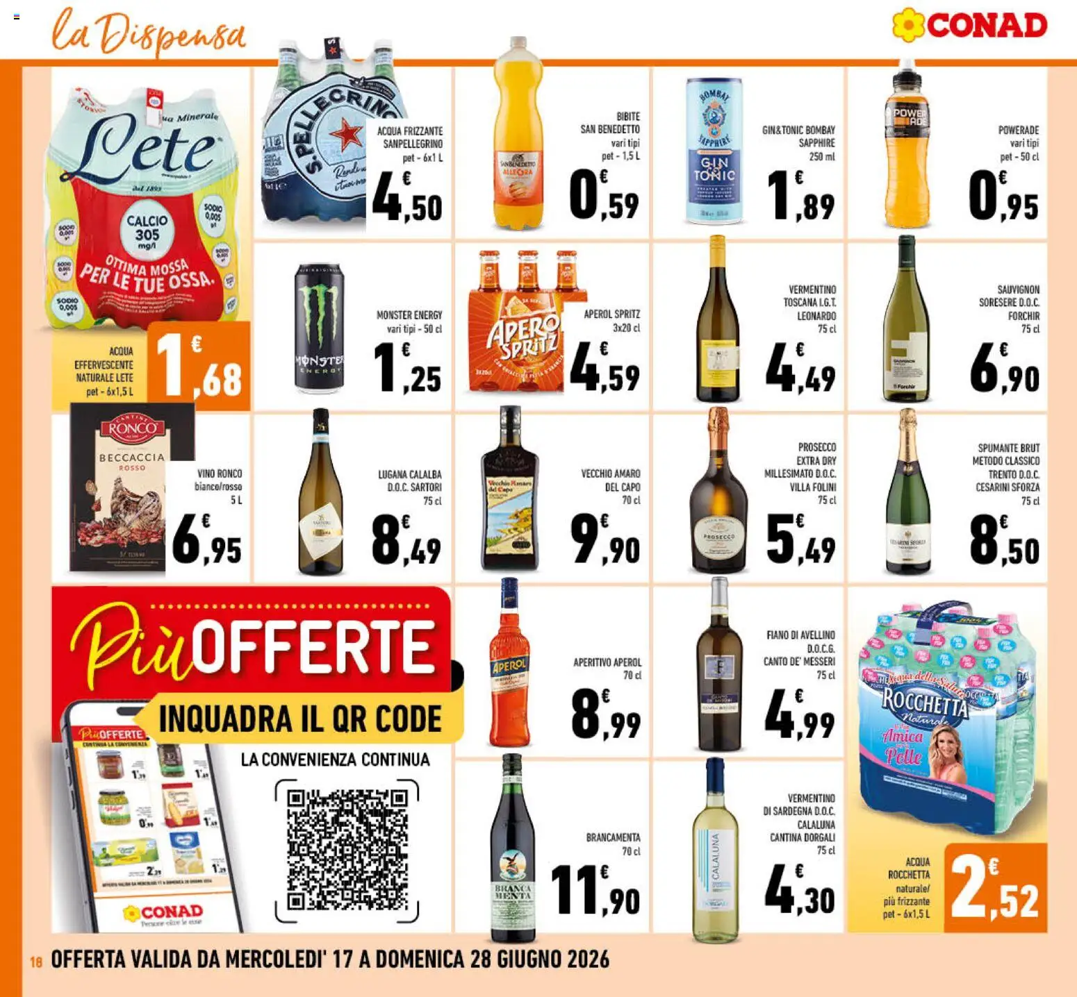 Volantino Conad del 17.06.2026 | Pagina: 18 | Prodotti: Prosecco, Acqua, Vino, Spumante
