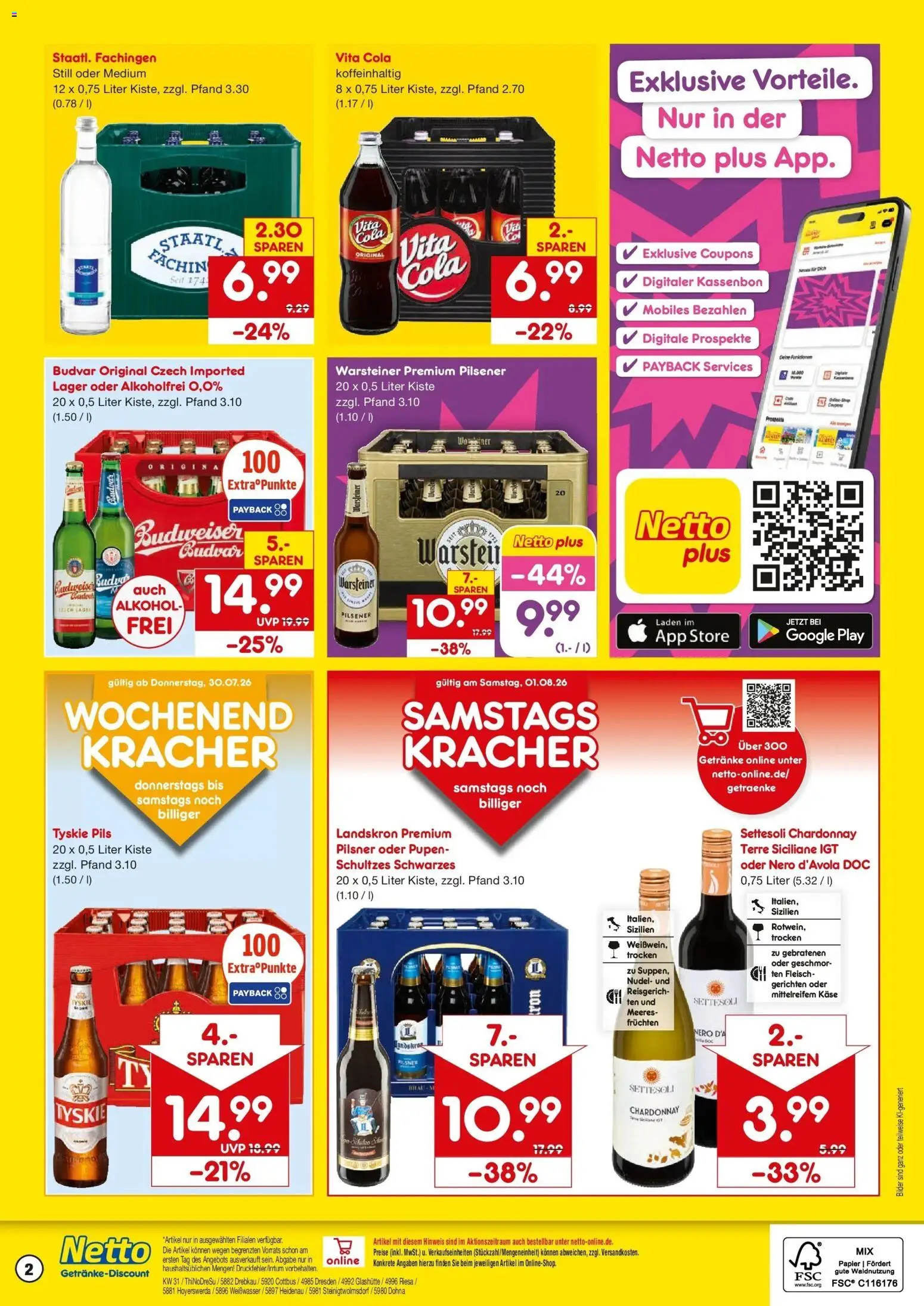 Netto Marken-Discount Prospekt Cottbus – gültig ab 27.07.2026 | Seite: 2 | Produkte: Bilder, Vita cola, Budweiser, Fleisch