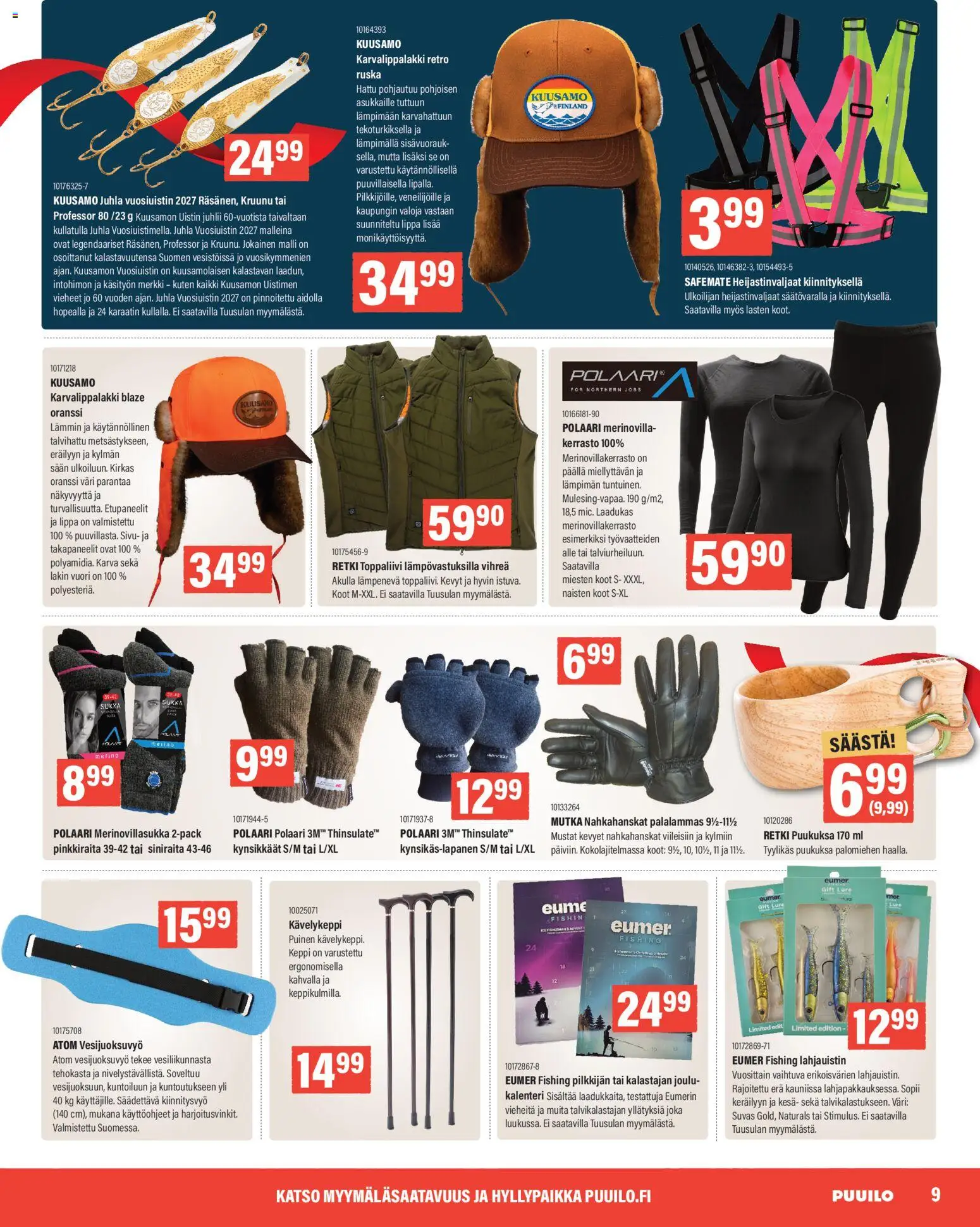 Puuilo tarjoukset – voimassa 26/10/2026 alkaen | Sivu: 9 | Tuotteet: Puukuksa, Vieheet, Kalenteri, Hattu