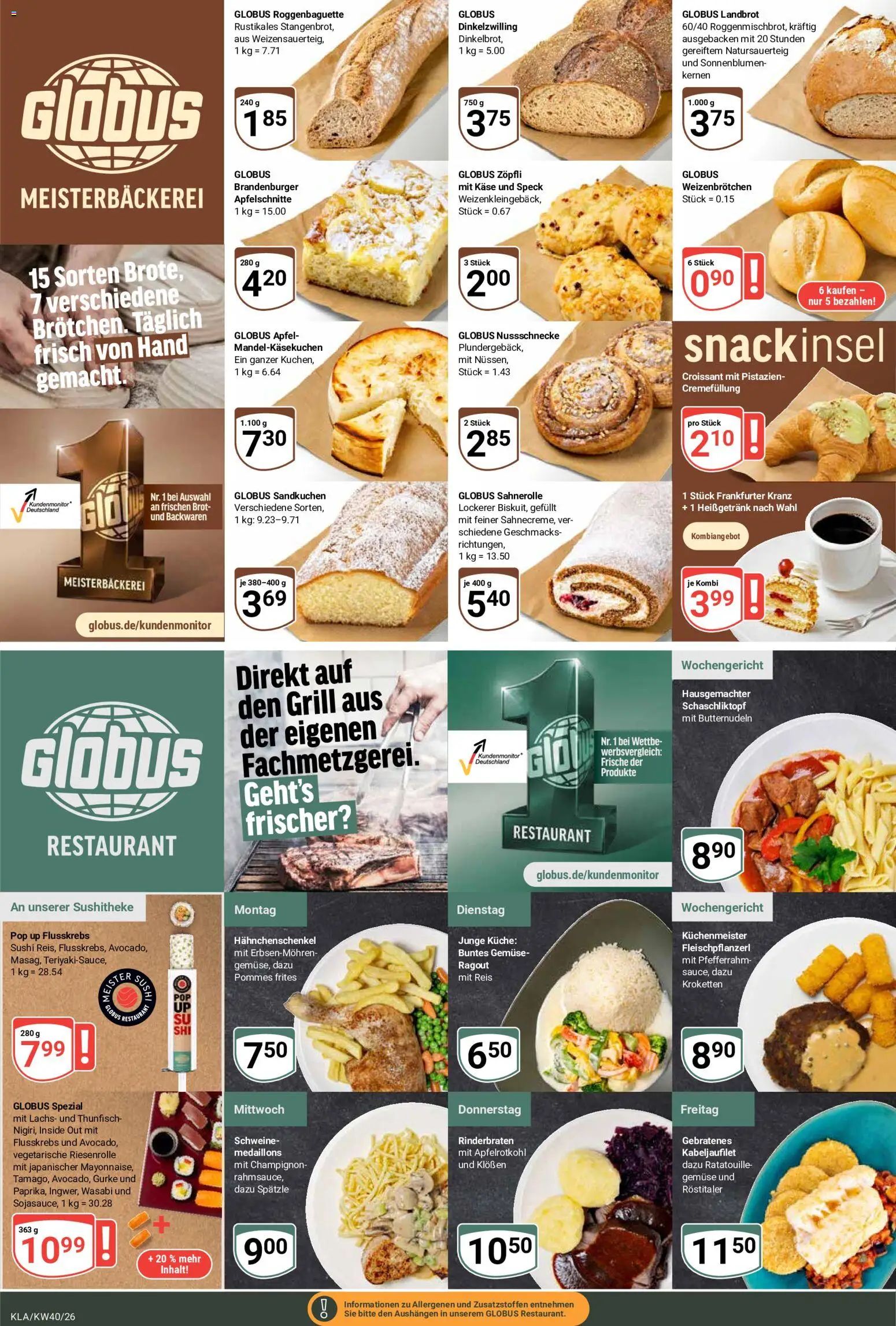 Globus Prospekt Kaiserslautern – gültig ab 28.09.2026 | Seite: 9 | Produkte: Rinderbraten, Thunfisch, Küche, Croissant