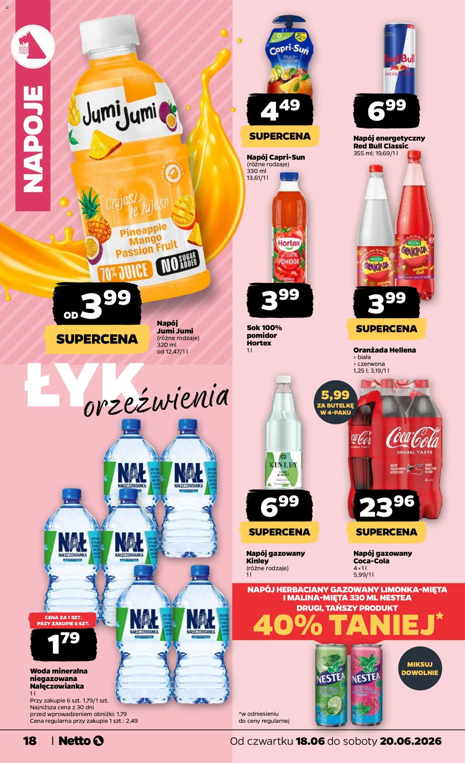 Netto gazetka od czwartku spożywcza od 18.06.2026 | Strona: 18 | Produkty: Mango, Red bull, Sok, Woda