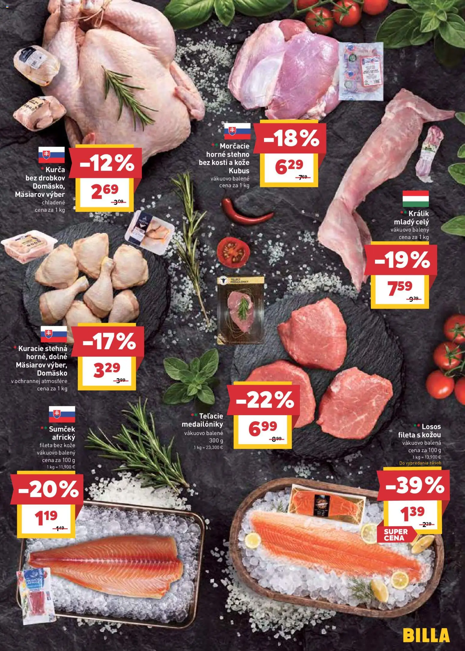 Nové Billa akcie – leták je platný od 05.08.2026 | Strana: 5 | Produkty: Králik, Kuracie stehná, Losos, Stehná