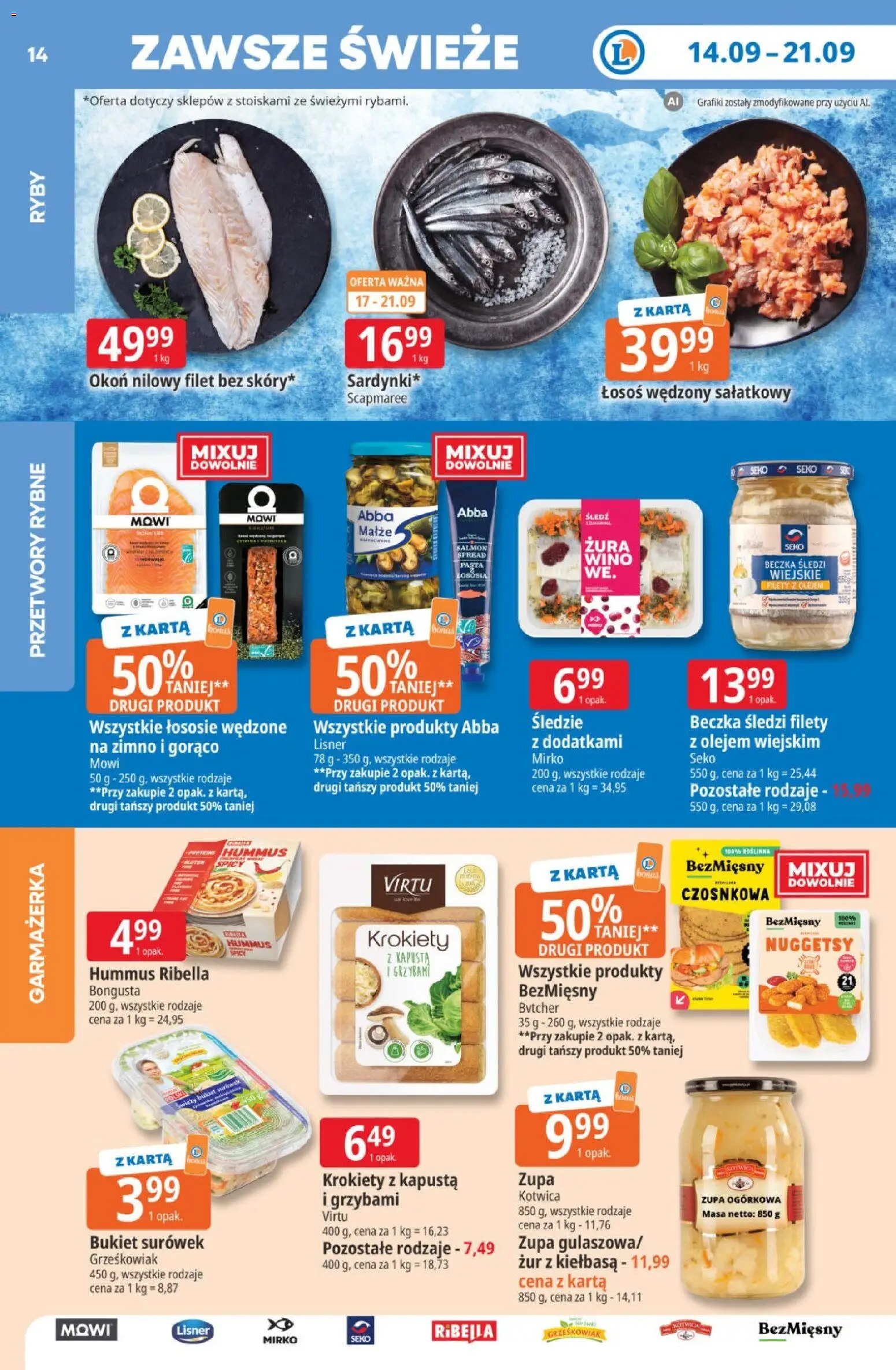 E.Leclerc gazetka od 14.09.2026 | Strona: 14 | Produkty: Karta, Przetwory, Hummus, Małże