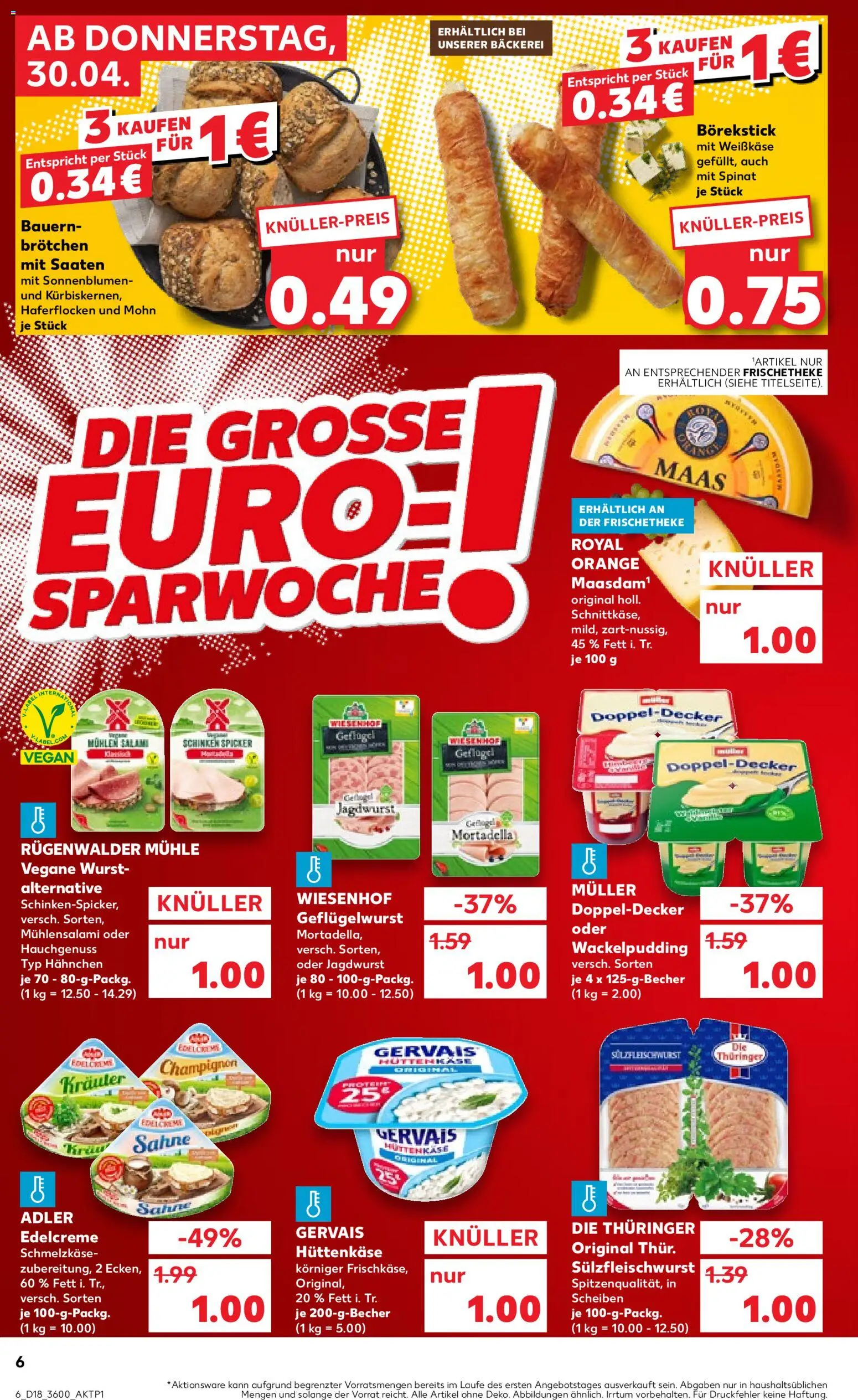 Kaufland Prospekt Zeitz	 – gültig ab 30.04.2026 | Seite: 6 | Produkte: Hahnchen, Bäckerei, Wurst, Hüttenkäse