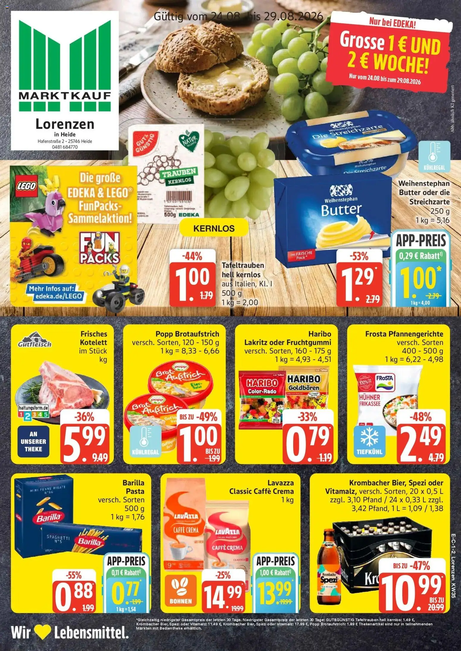 Marktkauf Prospekt Heide (ab 24.08.2026) » Angebote online | Seite: 1 | Produkte: Lavazza, Haribo, Barilla, Weihenstephan butter