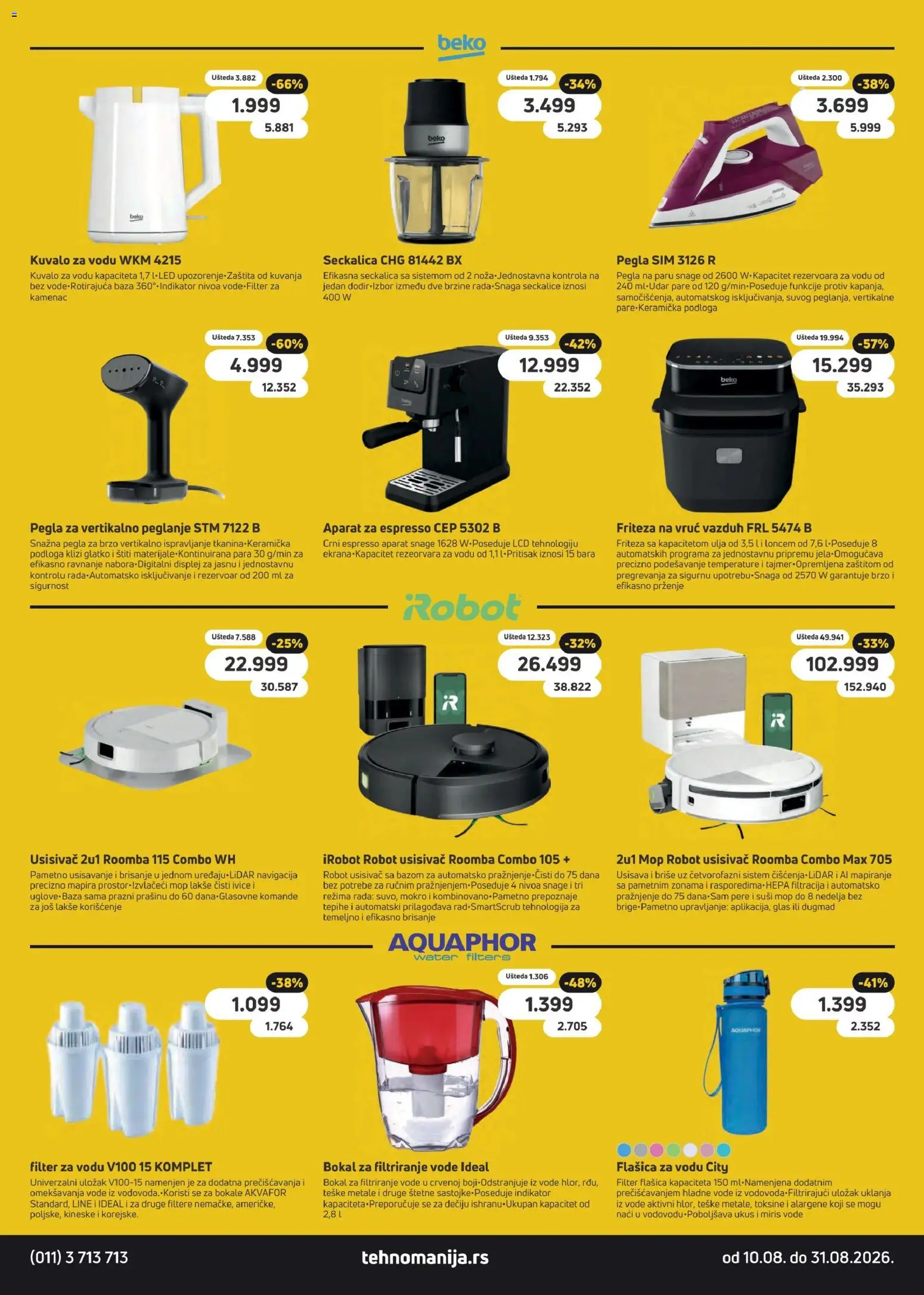 Tehnomanija katalog - važi od 10.08.2026 | Strana: 10 | Proizvode: Pegla, Robot, Miris, Pegla na paru