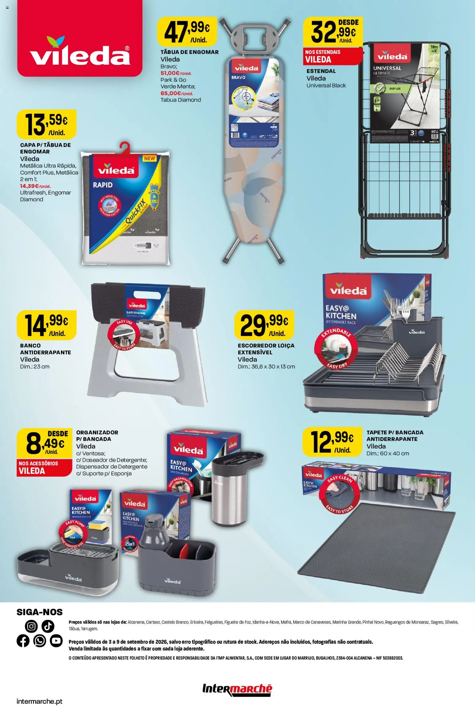 Intermarché Monofolha Vileda │ válido de 03/09/2026 | Página: 2 | Produtos: Esponja, Detergente, Tábua de engomar, Organizador