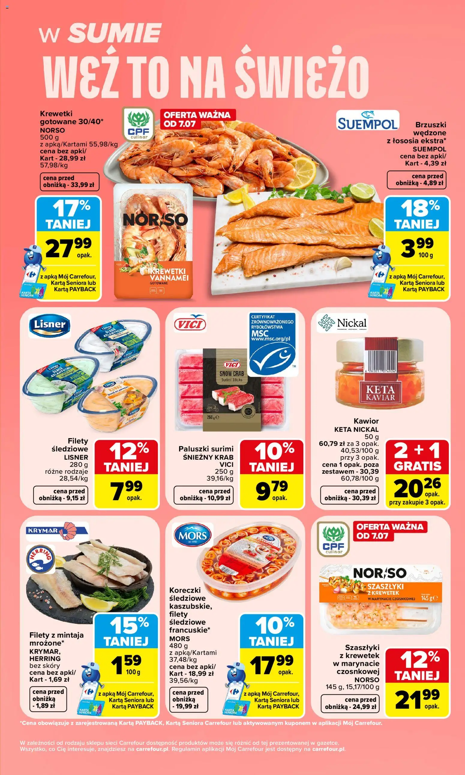 Carrefour gazetka - Weź to na świeżo od 06.07.2026 | Strona: 3 | Produkty: Śledź, Krewetki, Surimi, Paluszki surimi
