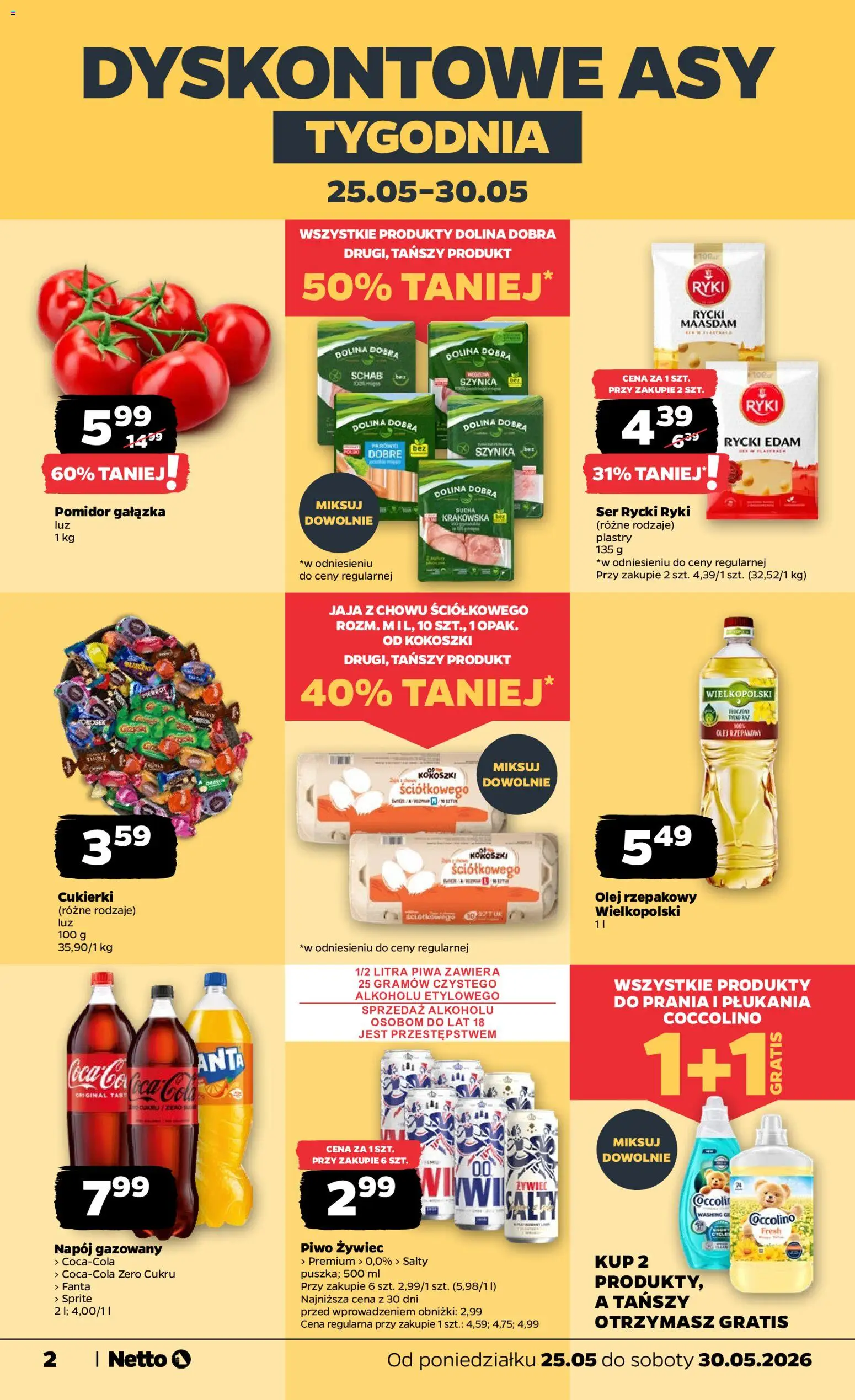 Netto gazetka od poniedziałku spożywcza od 25.05.2026 | Strona: 2 | Produkty: Sprite, Coccolino, Ser, Piwo