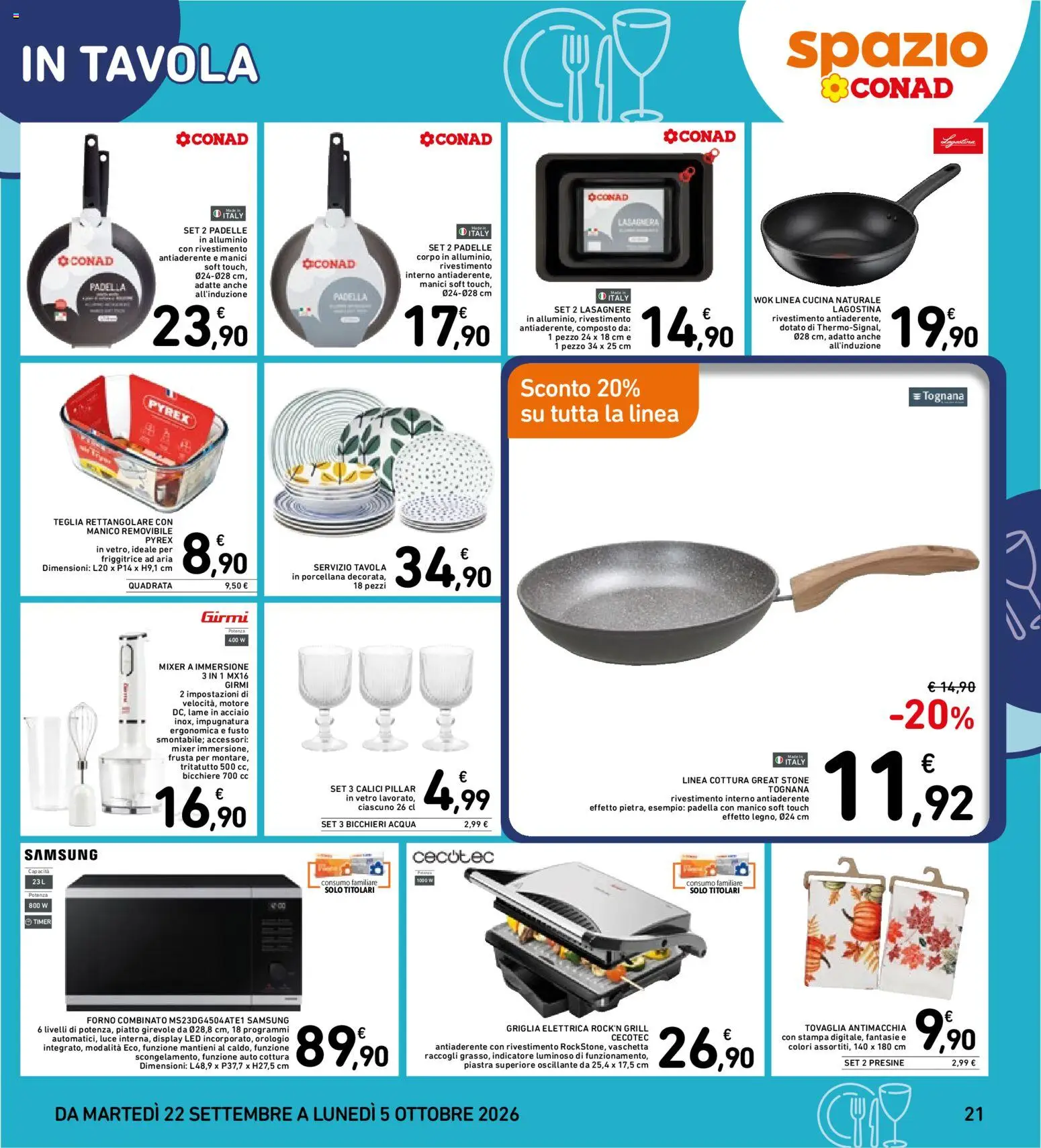 Volantino Spazio Conad del 22/09/2026 | Pagina: 21 | Prodotti: Tritatutto, Griglia, Stampa, Samsung