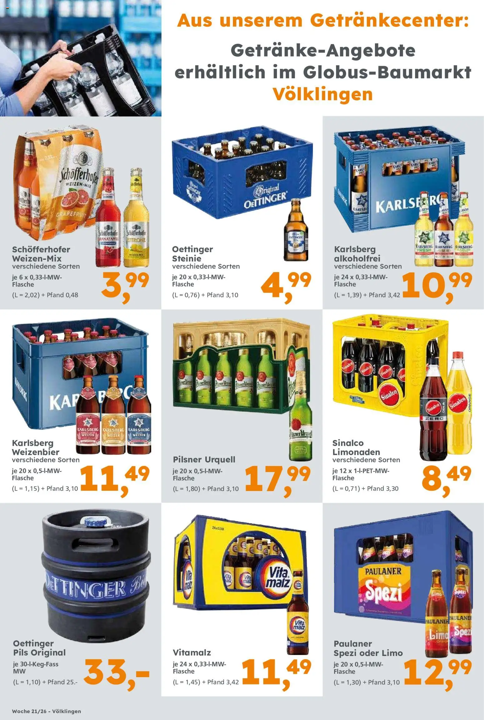 Globus Baumarkt Prospekt Saarbrücken	 – gültig ab 18.05.2026 | Seite: 16 | Produkte: Carlsberg, Cola, Pilsner urquell, Paulaner