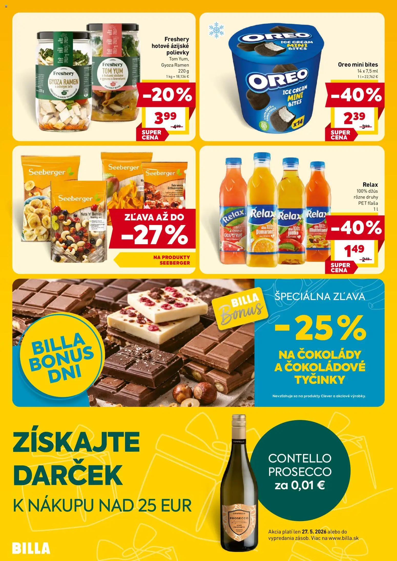 Nové Billa akcie – leták je platný od 27.05.2026 | Strana: 4 | Produkty: Džús, Víno, Prosecco, Grapefruit