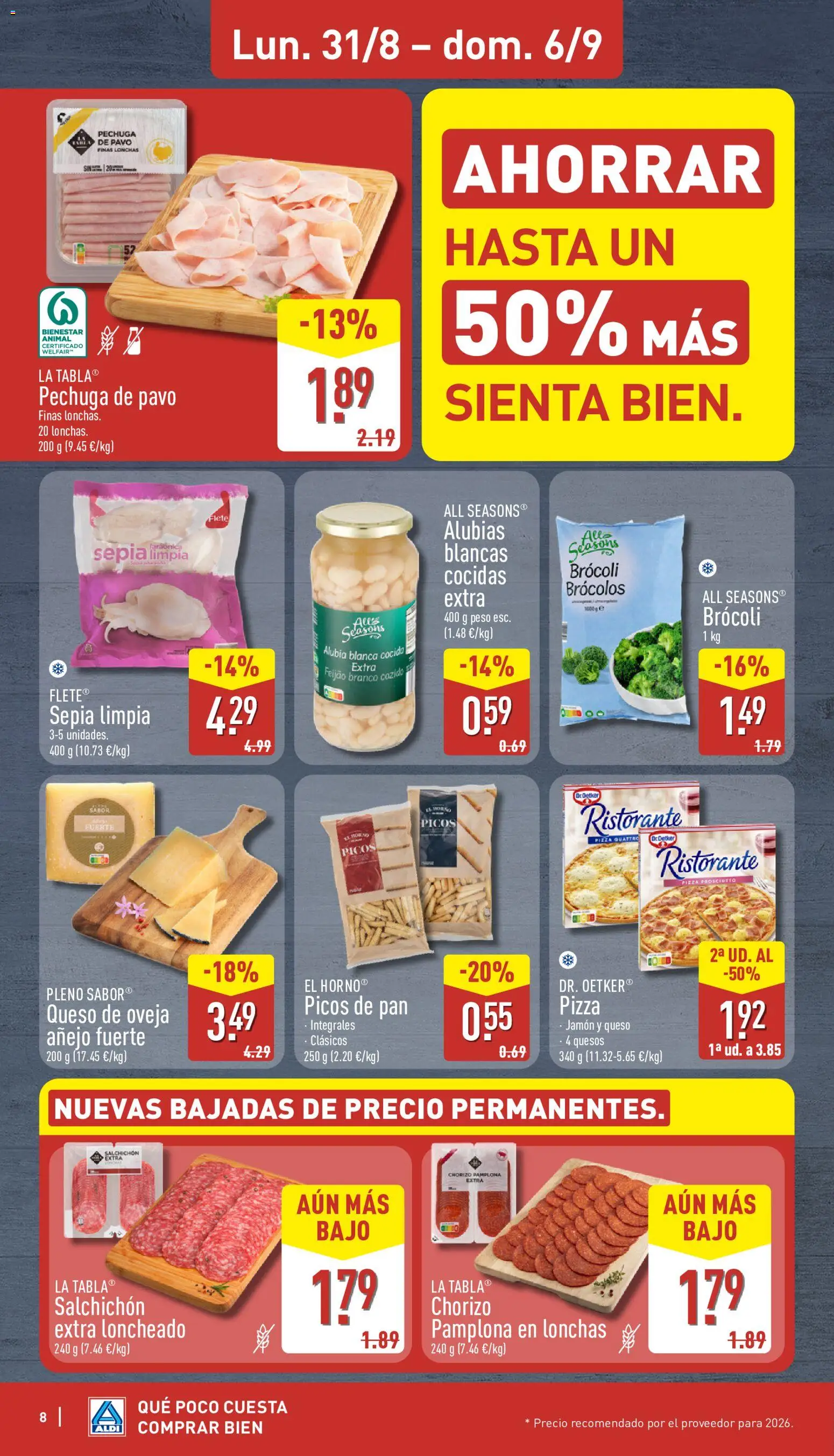 Aldi folleto Baleares │ válido desde el 31/08/2026 | Página: 8 | Productos: Queso de oveja, Jamón, Pizza, Loncheado