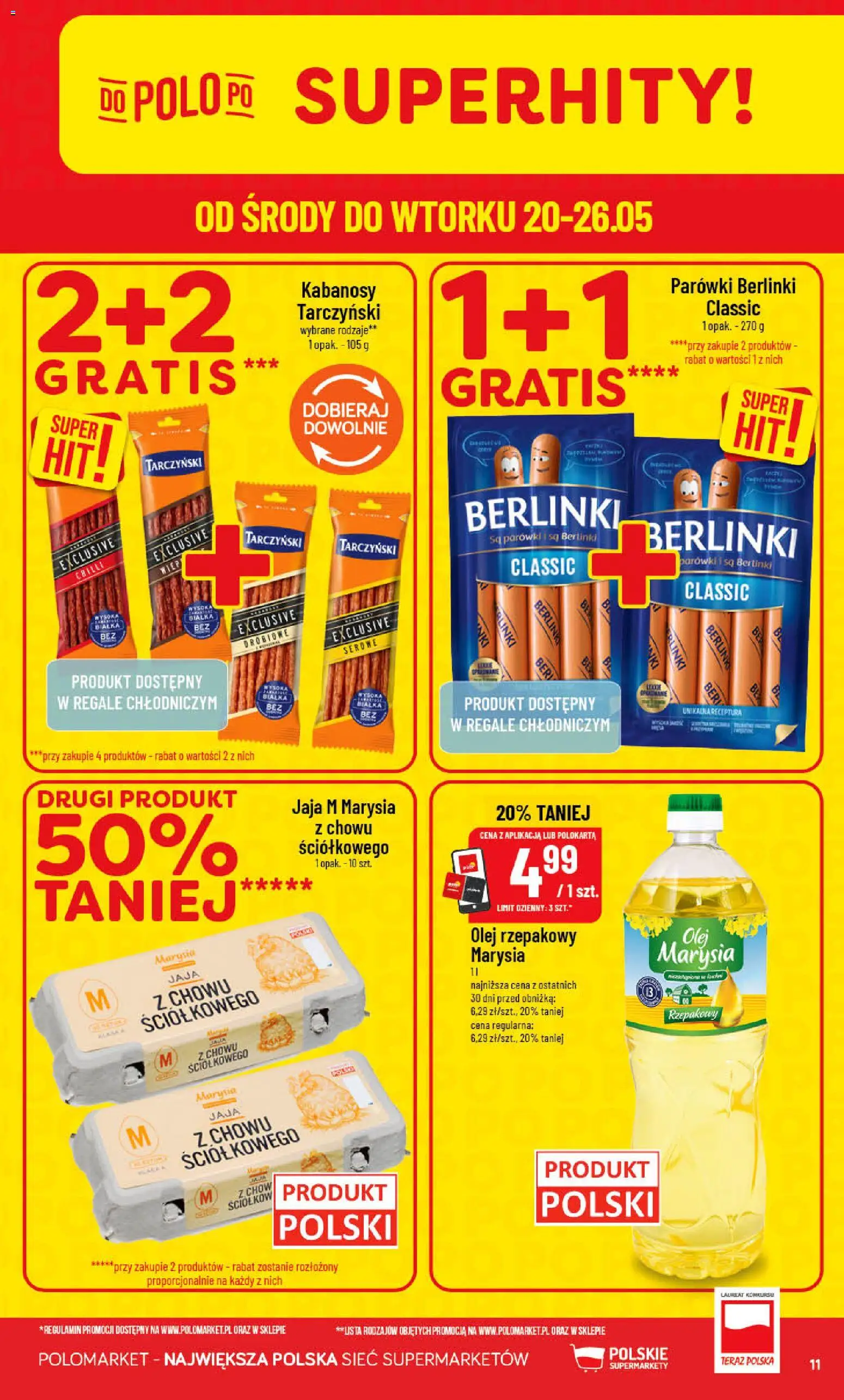 POLOmarket gazetka od 20.05.2026 | Strona: 11 | Produkty: Olej rzepakowy, Parówki berlinki, Olej, Jaja