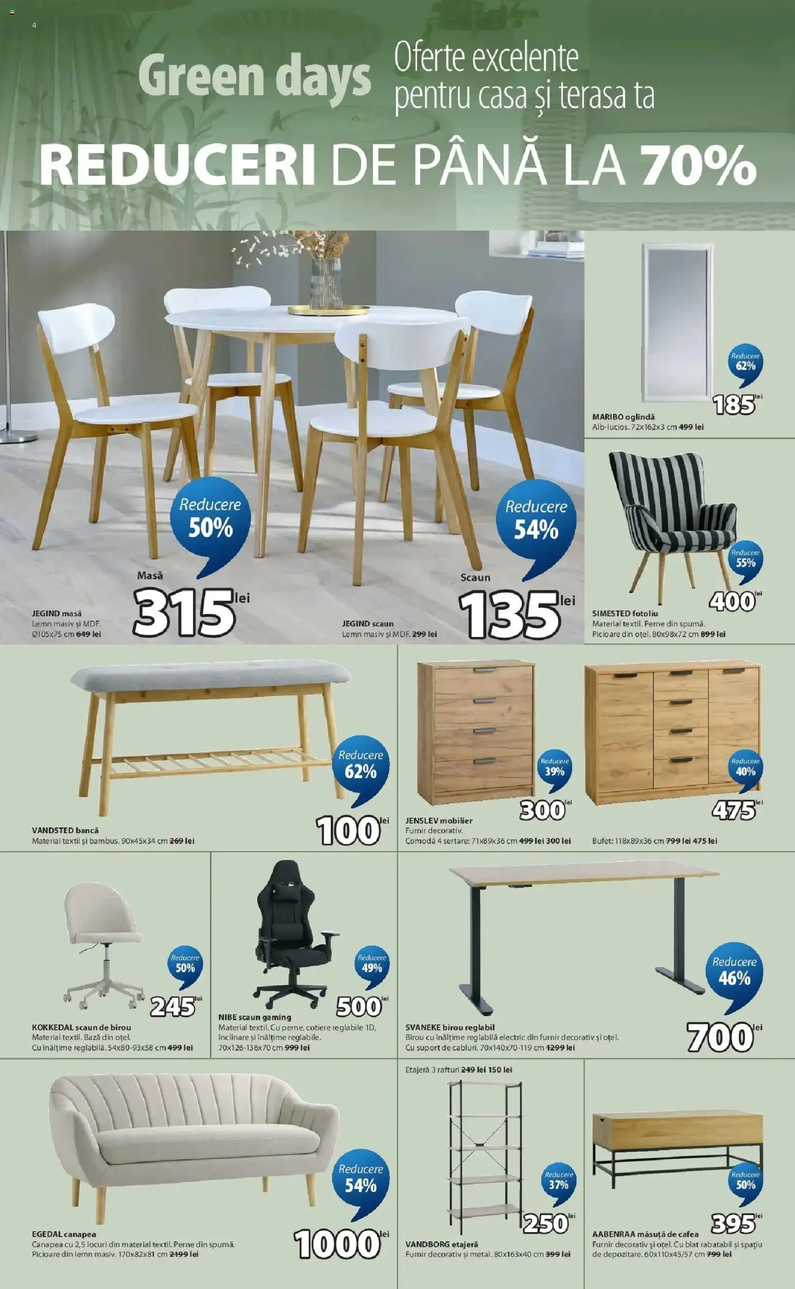 Noul catalog JYSK – valabil de la 16.04.2026 | Pagină: 4 | Produse: Scaun gaming, Masă, Scaun de birou, Cafea