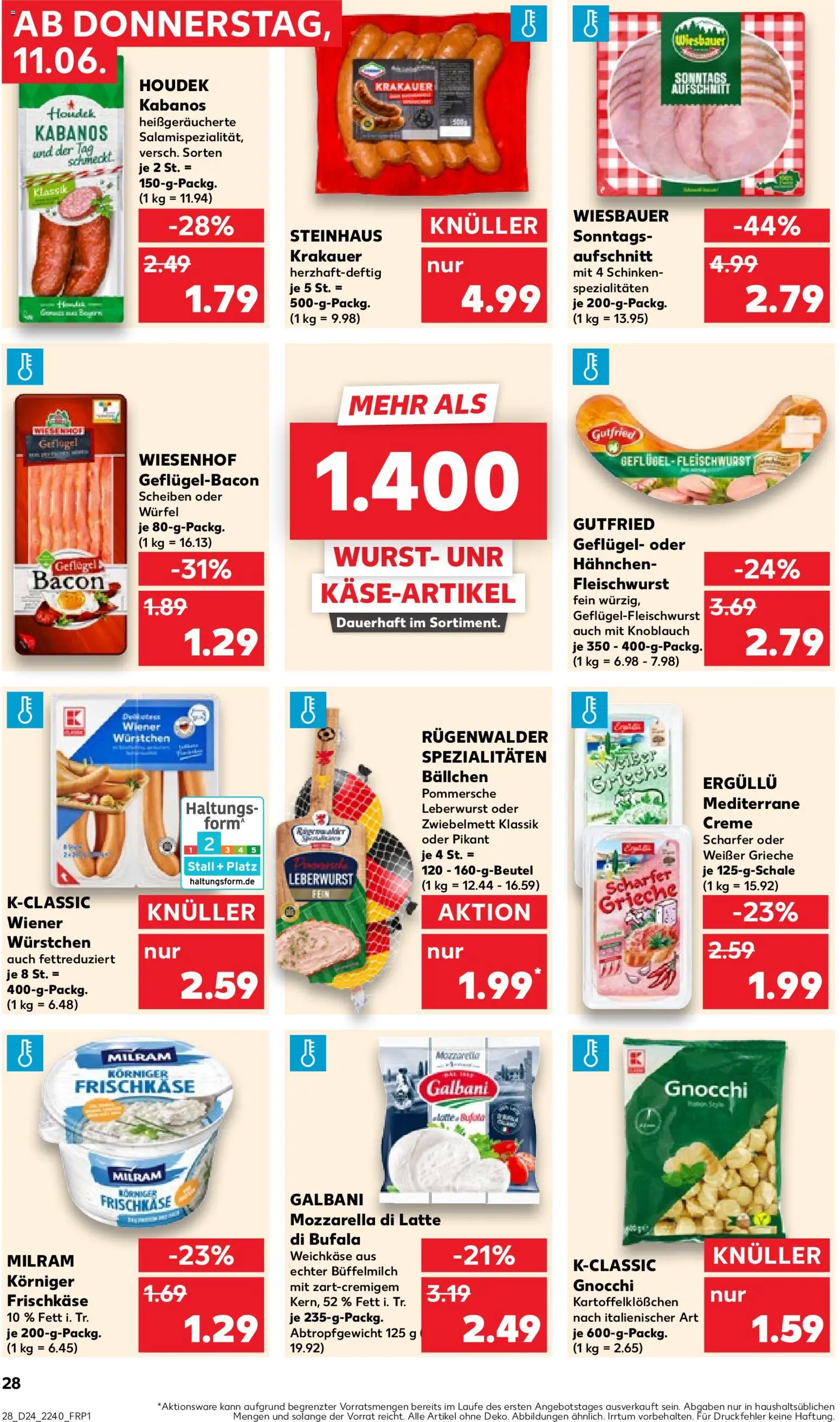 Kaufland Prospekt Speyer – gültig ab 11.06.2026 | Seite: 28 | Produkte: Wiener wurstchen, Mozzarella, Creme, Milram