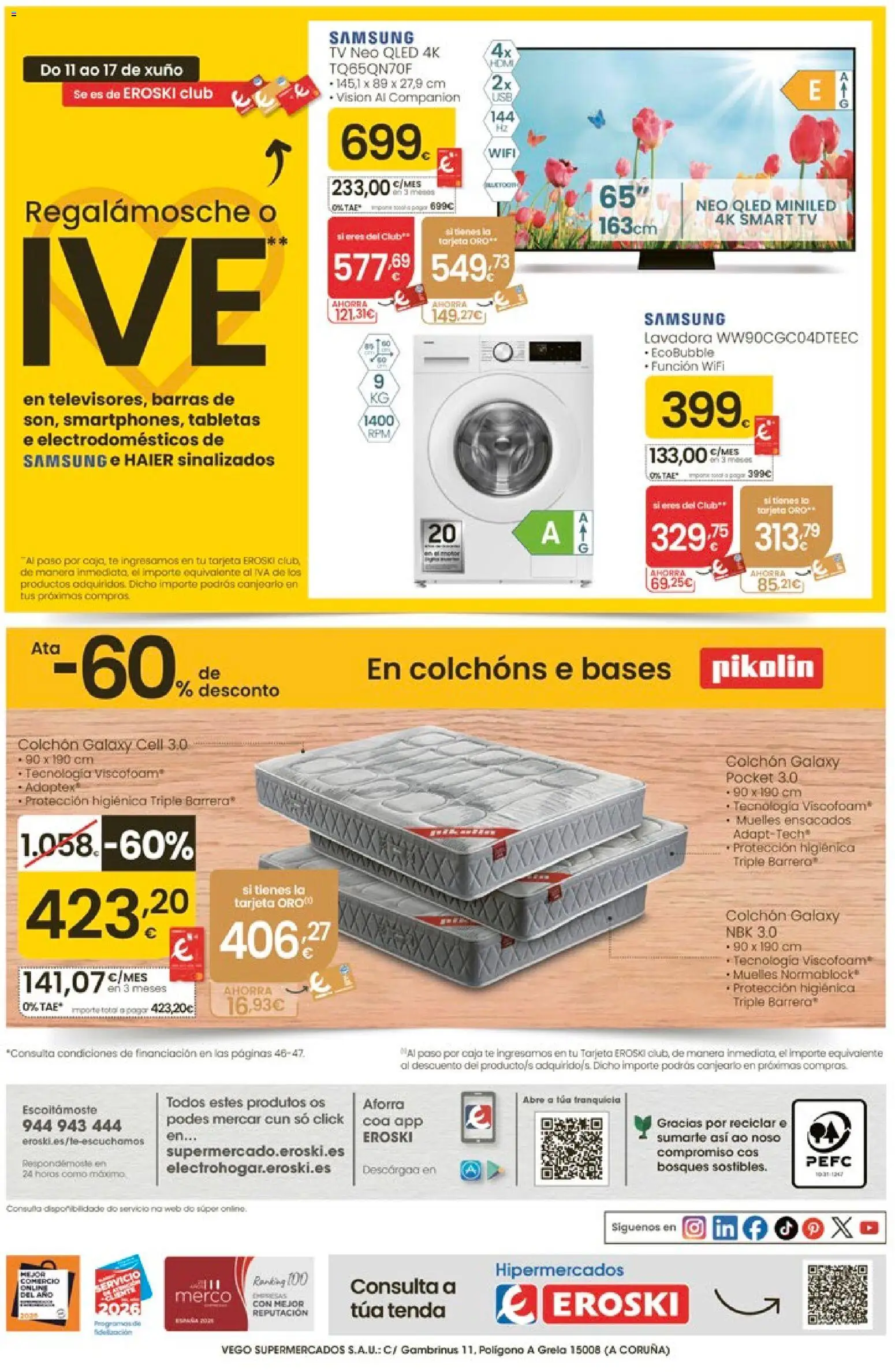 Eroski Ofertóns de verán │ válido desde el 11.06.2026 | Página: 48 | Productos: Té, Colchon, Lavadora, Caja