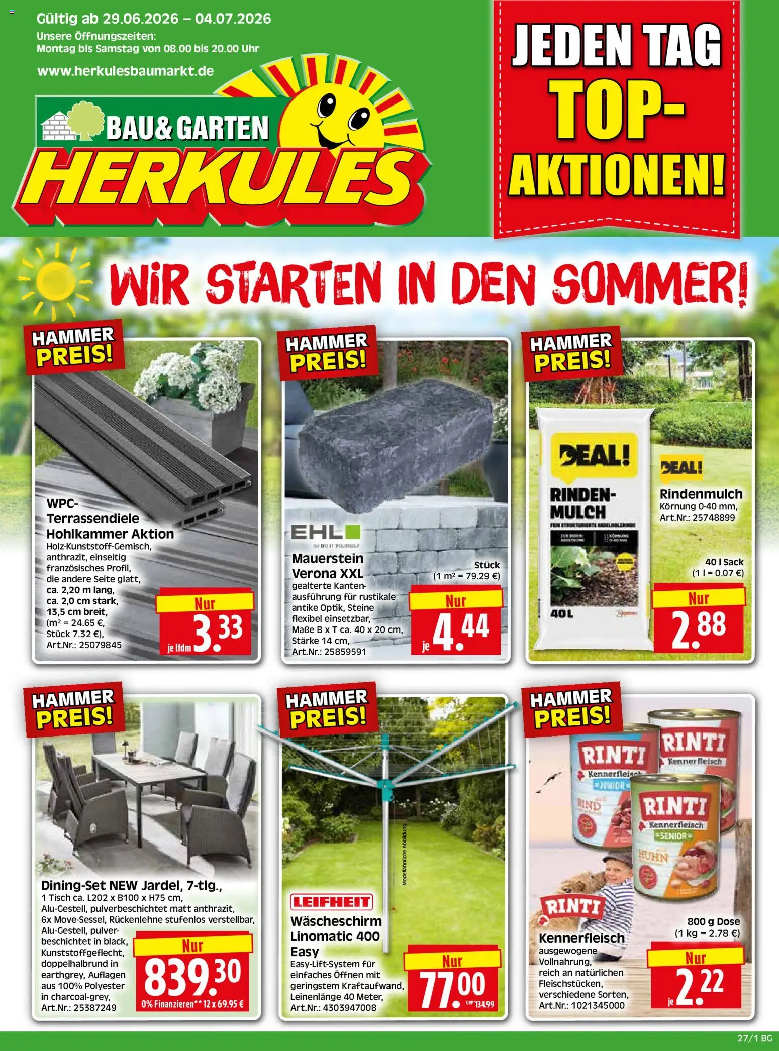 HERKULES Bau & Garten – gültig ab 29.06.2026 | Seite: 1 | Produkte: Top, Rindenmulch, Tisch, Uhr