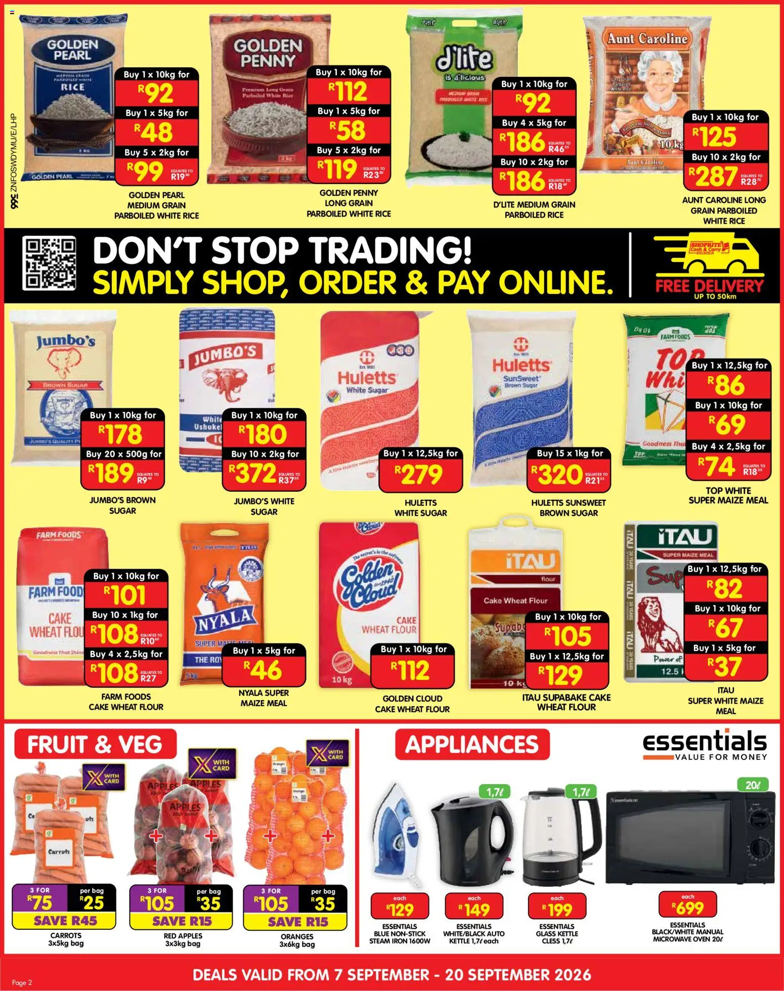 New Shoprite catalogue – valid from 07/09/2026 | Page: 2 | Products: Cake, Bag, Microwave oven, Fruit