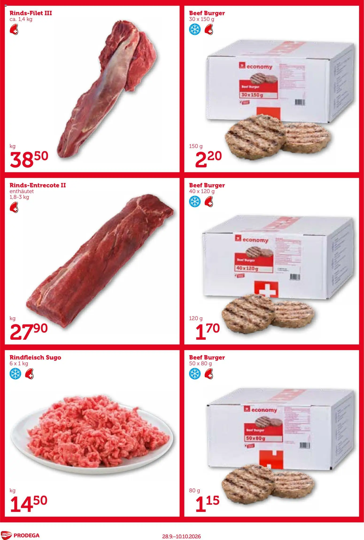 Prodega aktionen Economy – gültig ab 28.09.2026 | Seite: 4 | Produkte: Burger, Rindfleisch