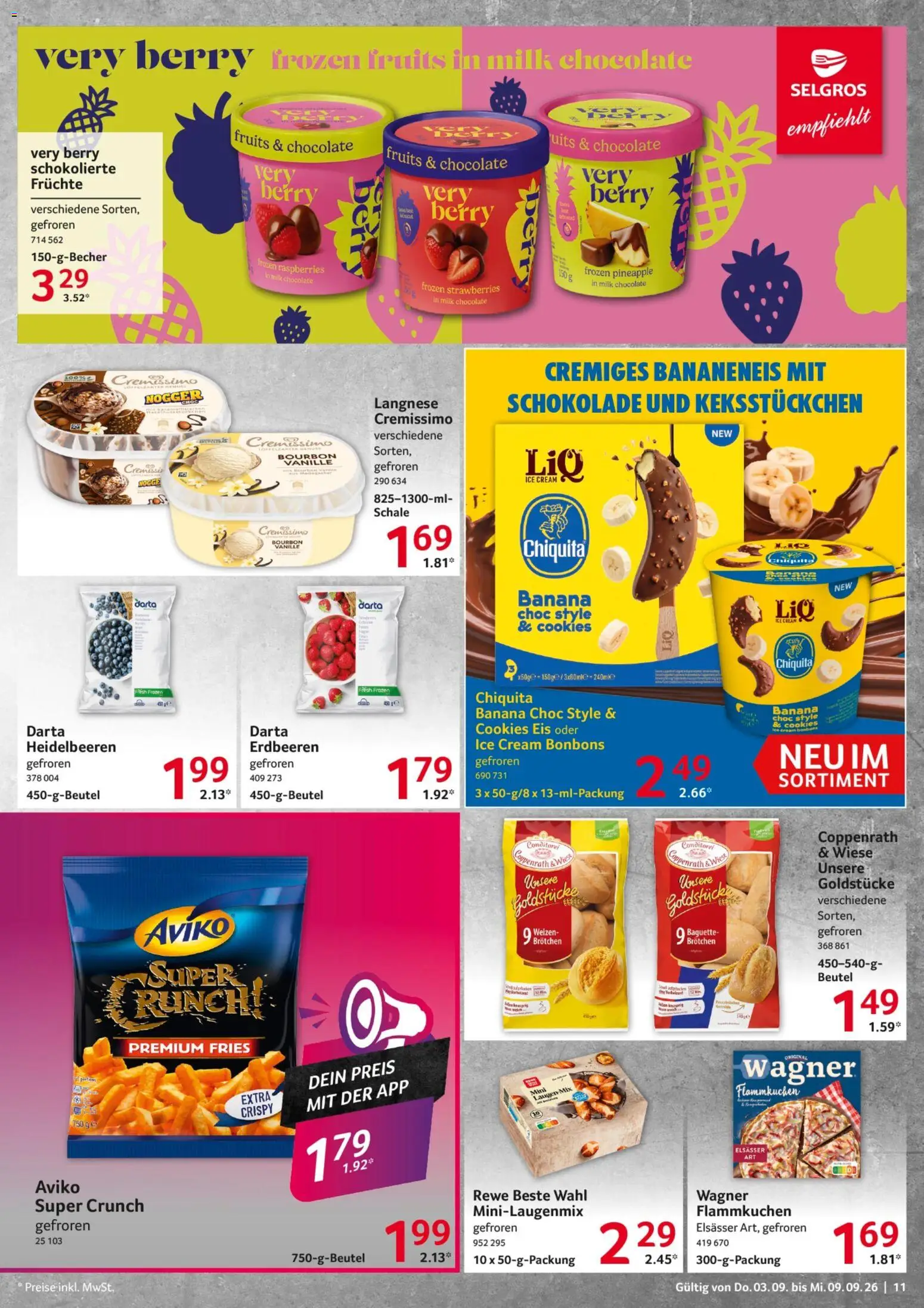 Selgros Prospekt – gültig ab 03.09.2026 | Seite: 11 | Produkte: Langnese, Baguette, Vanille, Erdbeeren