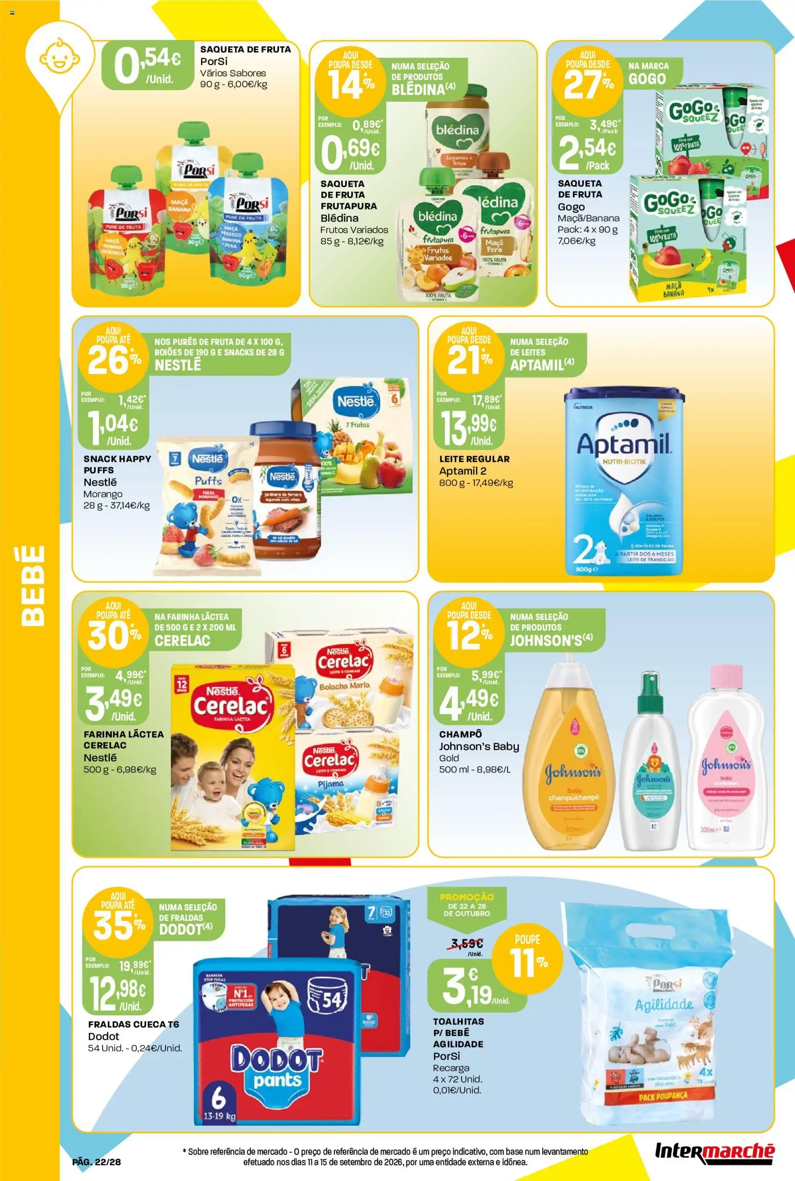 Intermarché folheto Contact │ válido de 22/10/2026 | Página: 22 | Produtos: Farinha láctea, Fraldas, Base, Farinha