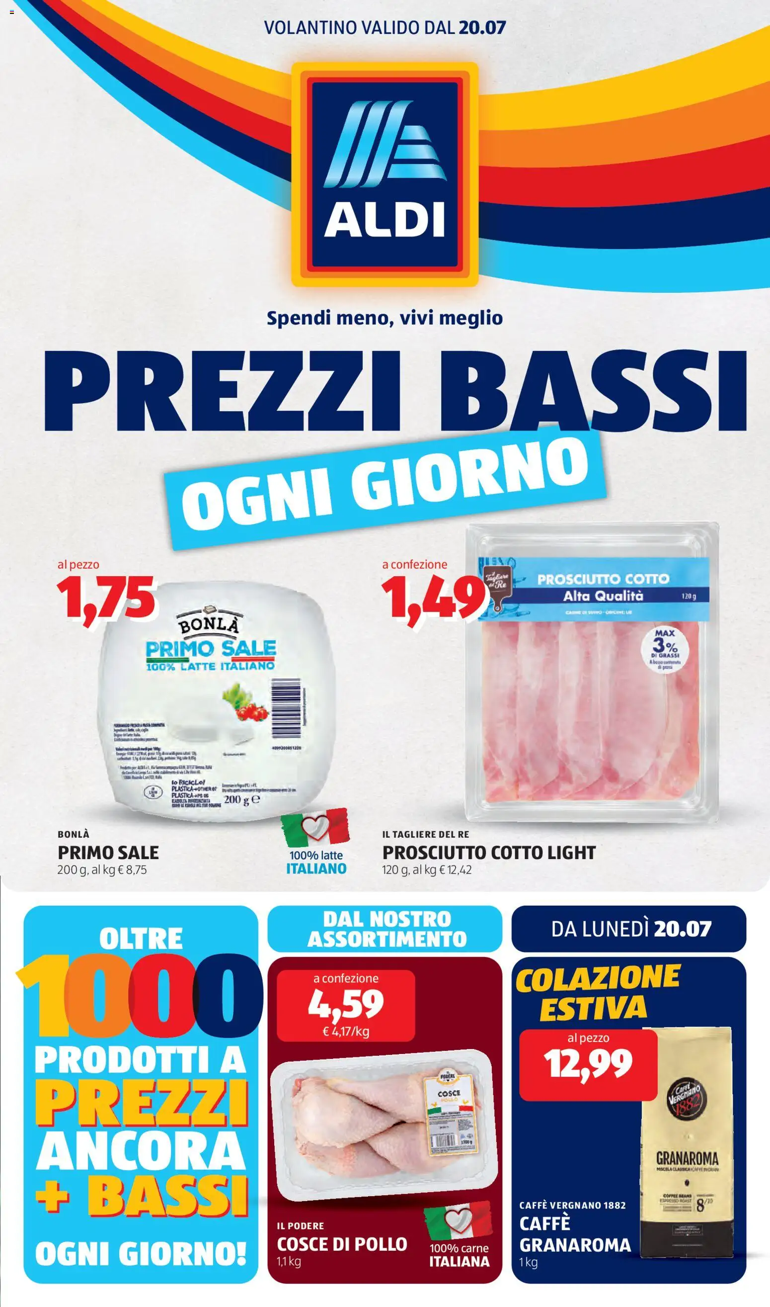 Volantino Aldi del 20/07/2026 | Pagina: 1 | Prodotti: Sale, Suino, Latte, Tagliere