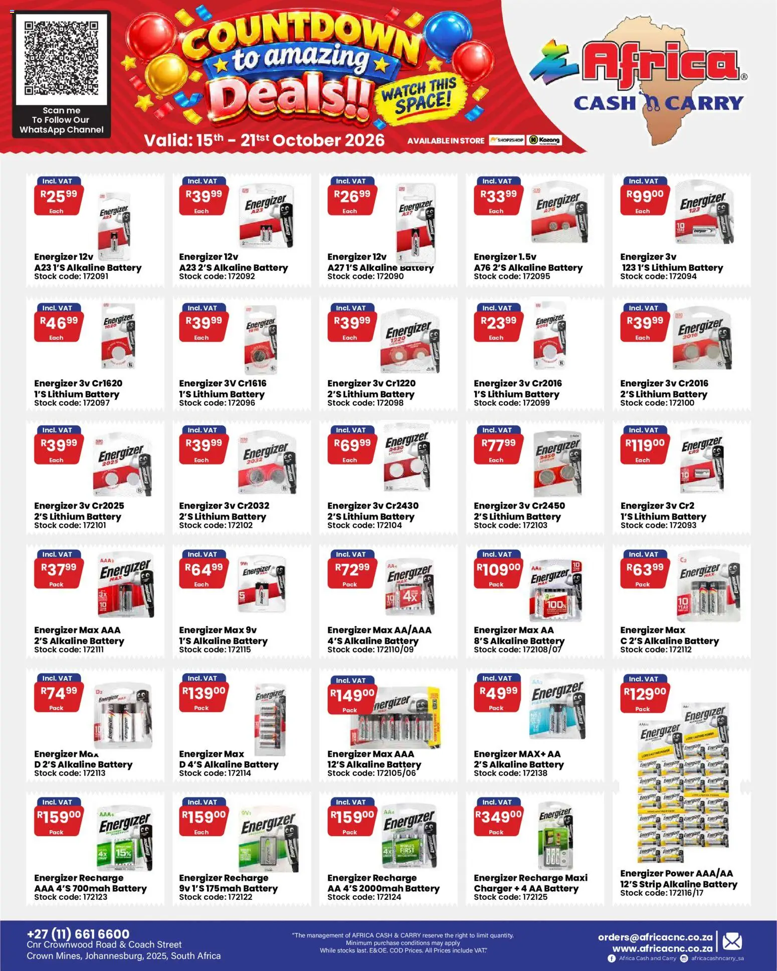 New Africa Cash & Carry catalogue – valid from 15/10/2026 | Page: 38 | Products: AA battery, Battery, Charger, Stock