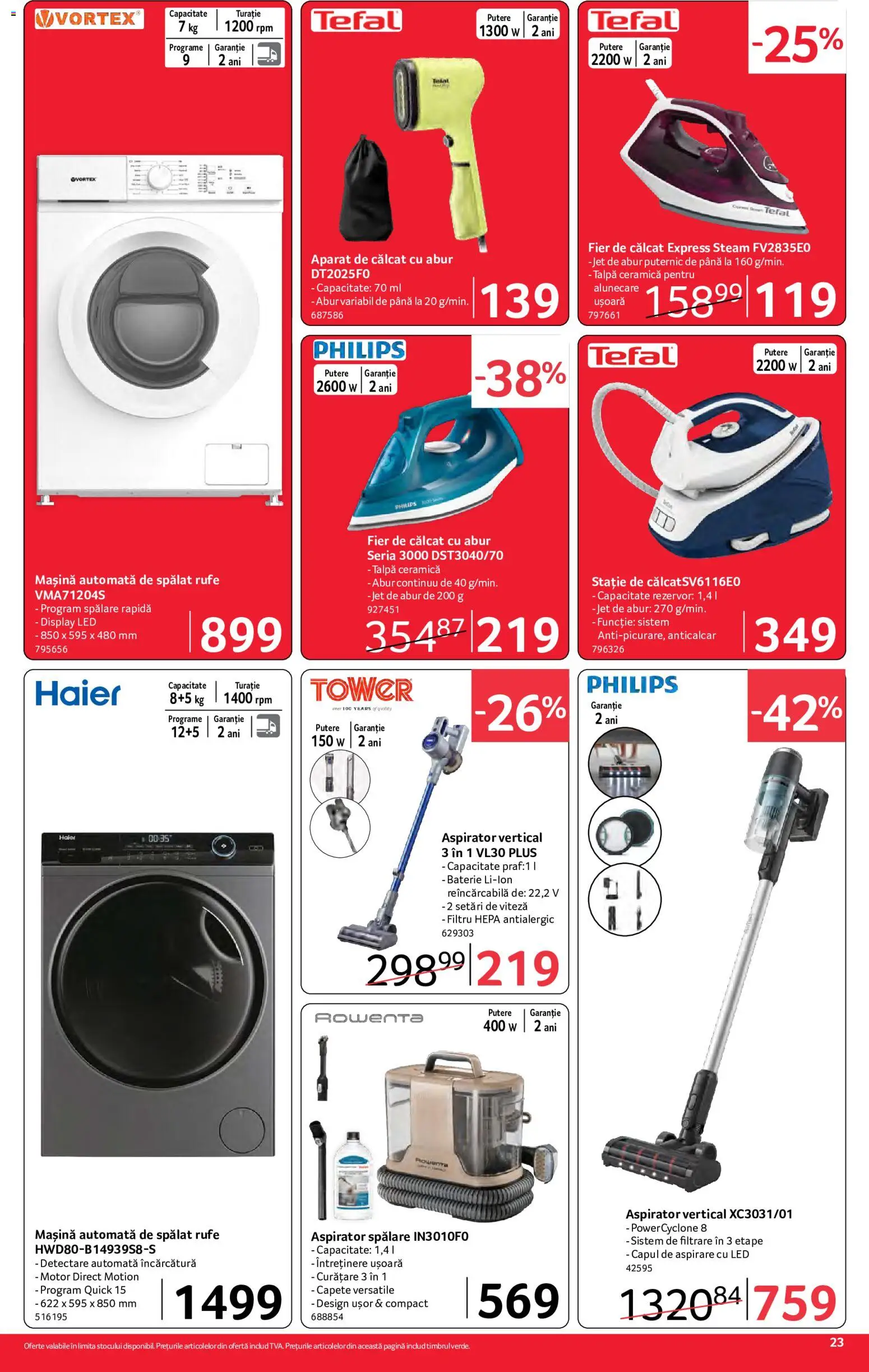 Noul catalog Selgros – valabil de la 26.06.2026 | Pagină: 23 | Produse: Aparat de călcat, Fier de călcat, Aspirator, Baterie