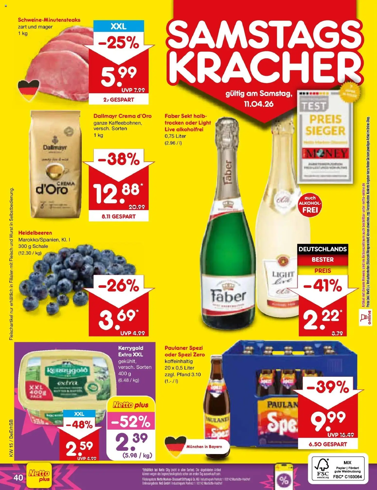 Netto Marken-Discount Prospekt München	 – gültig ab 07.04.2026 | Seite: 58 | Produkte: Paulaner spezi, Heidelbeeren, Dallmayr, Fleisch
