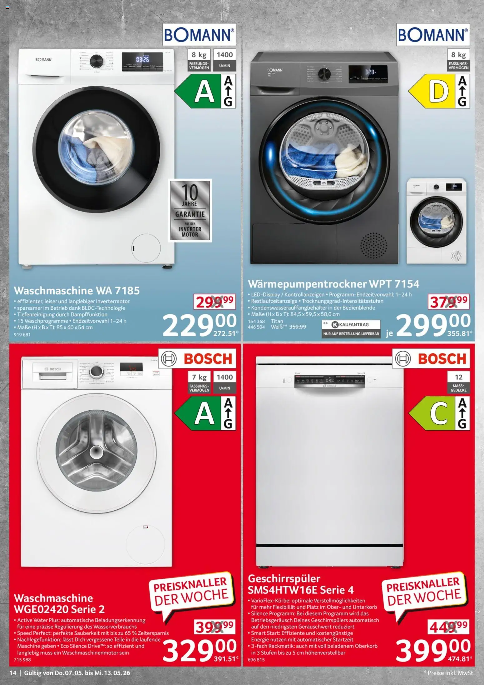 Selgros Non Food – gültig ab 07.05.2026 | Seite: 14 | Produkte: Bosch, Geschirrspüler, Waschmaschine