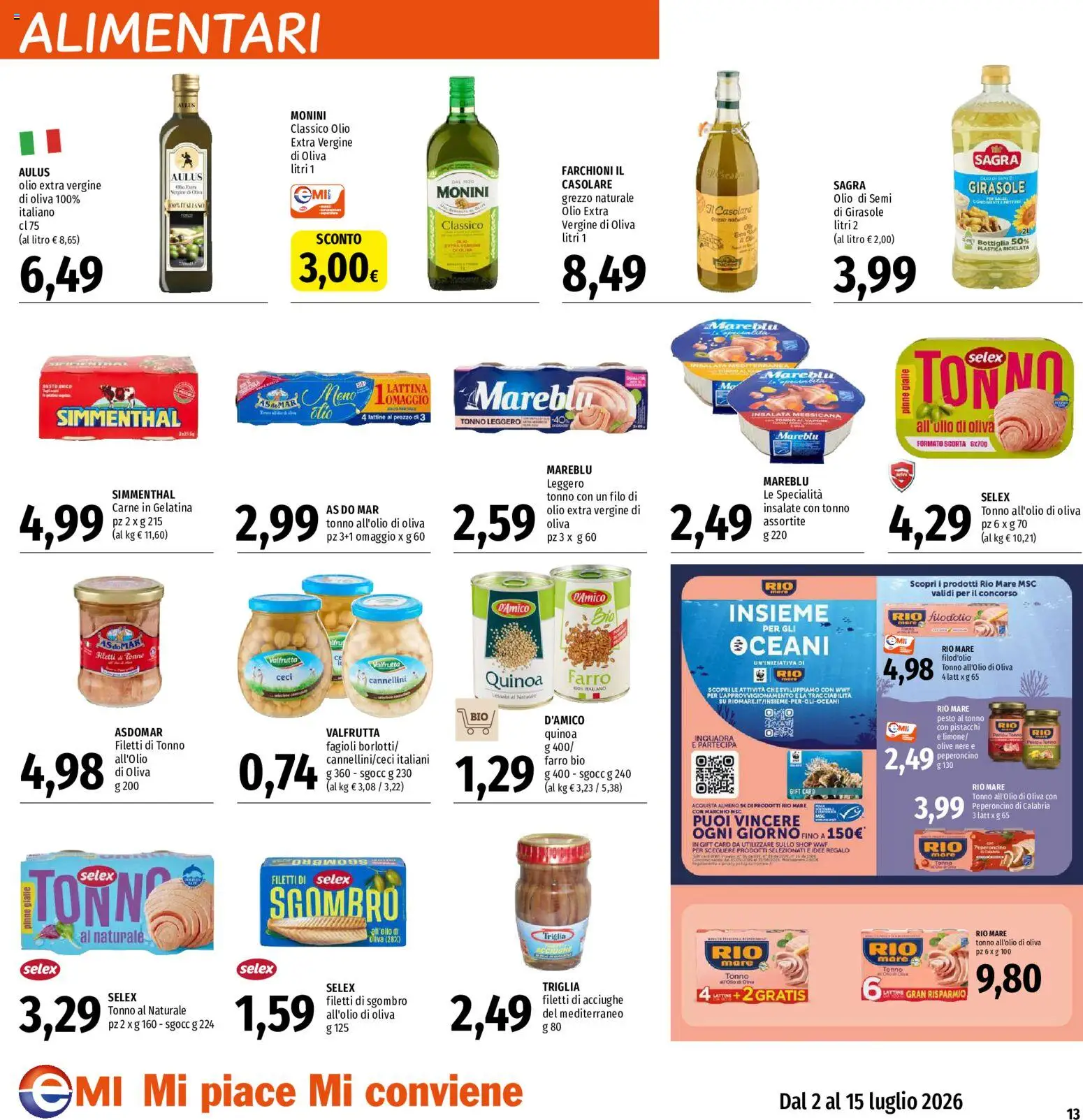 Volantino EMI del 02/07/2026 | Pagina: 13 | Prodotti: Ceci, Pesto, Acciughe, Olio extra vergine