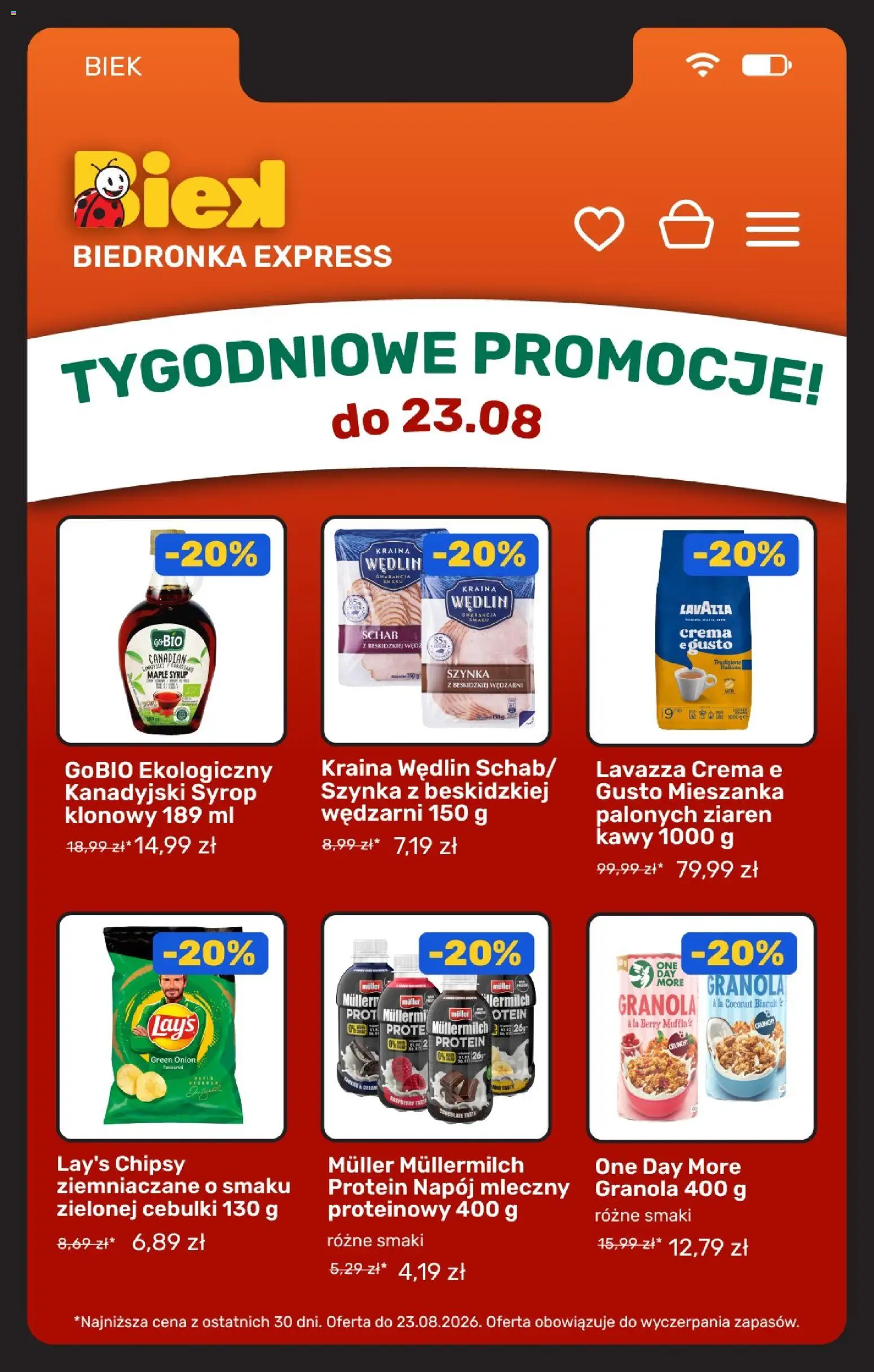 Biedronka gazetka - Biek od 21.08.2026 | Strona: 7 | Produkty: Syrop, Szynka, Chipsy ziemniaczane, Müllermilch Protein